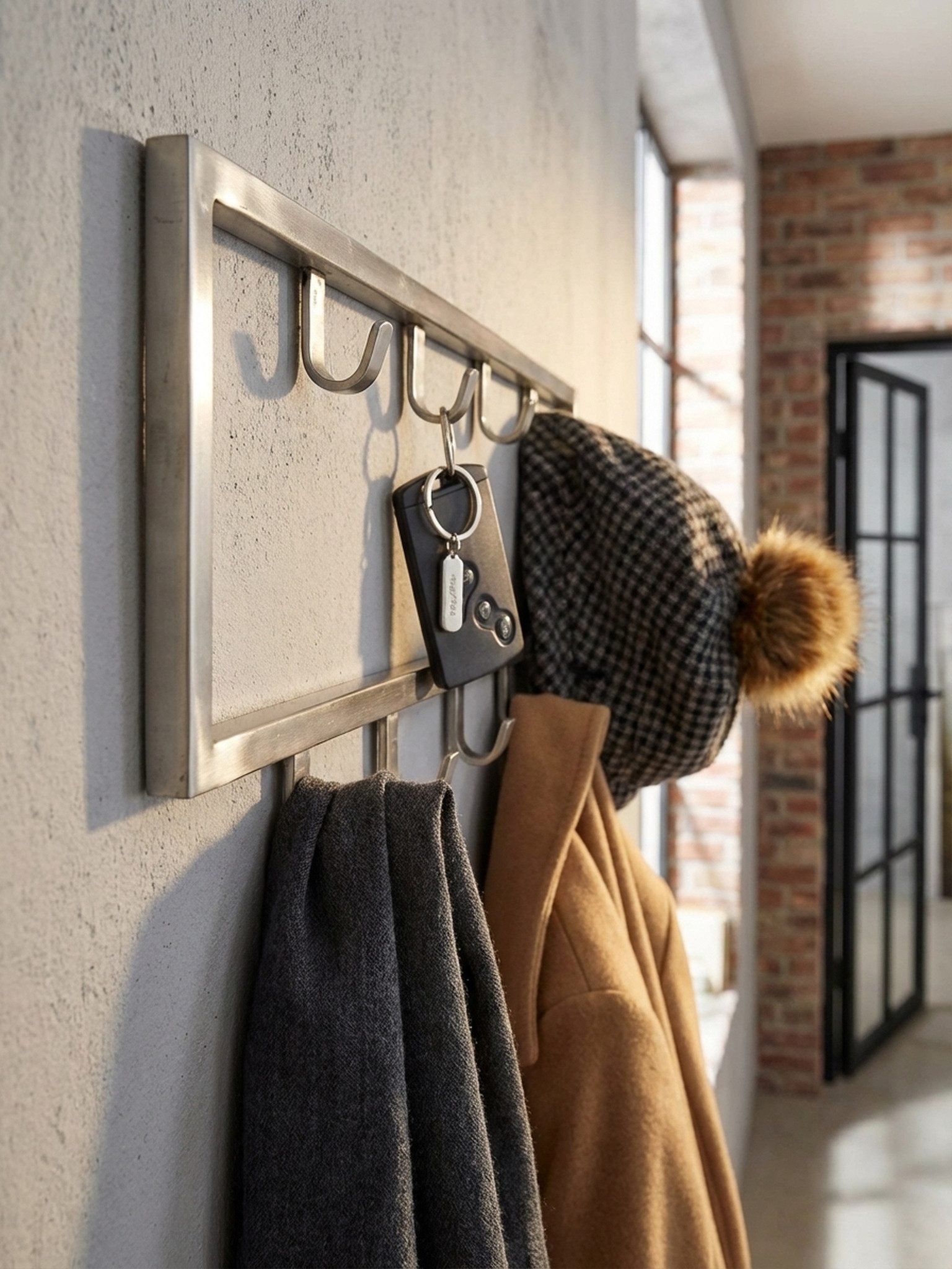 KADIMA DESIGN Wandgarderobe Wandgarderobe Metall Silber 50x20x4 cm Design Flurgarderobe Stahl, Hakenleiste Wandpaneel, Garderobe Wand, Garderobenleiste Flur