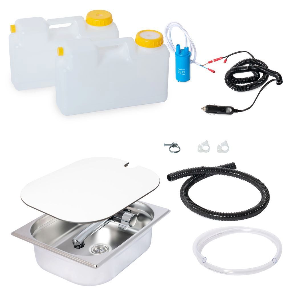 ad-ideen Waschbecken 12V Camping Spüle Technikset 325x265x100mm Integ.+Abdeckung Bulli