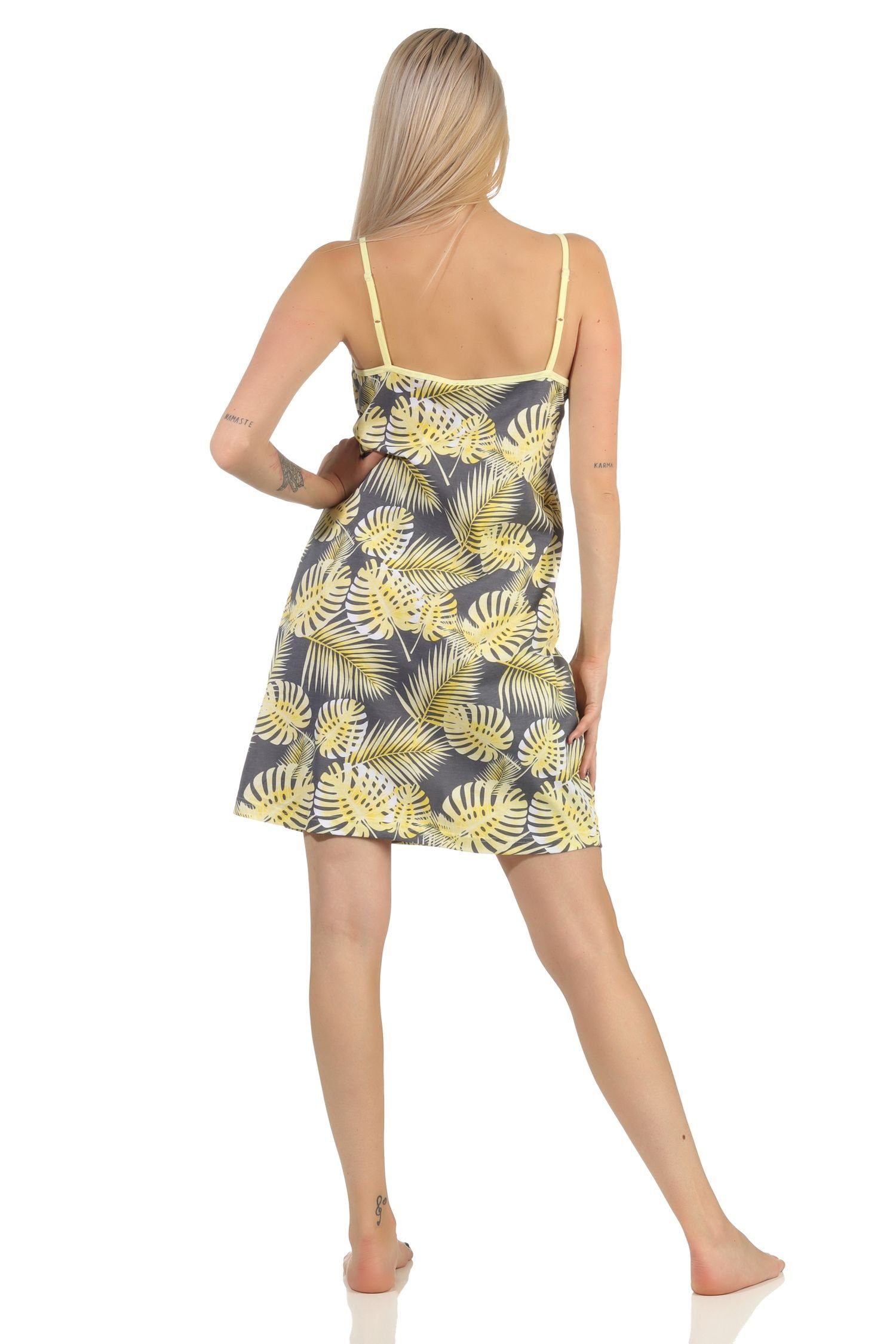 Nachthemd Normann floralem Damen in Nachthemd Print Spaghetti Ärmelloses gelb