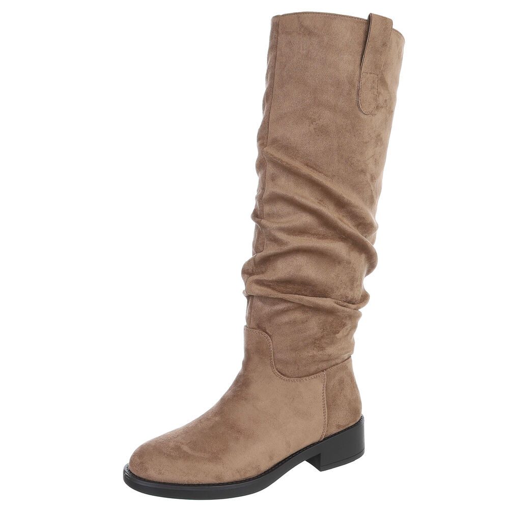 Ital-Design Damenstiefel mit hohem Schaft und Blockabsatz Stiefel (92269303) Blockabsatz Flache Stiefel in Hellbraun