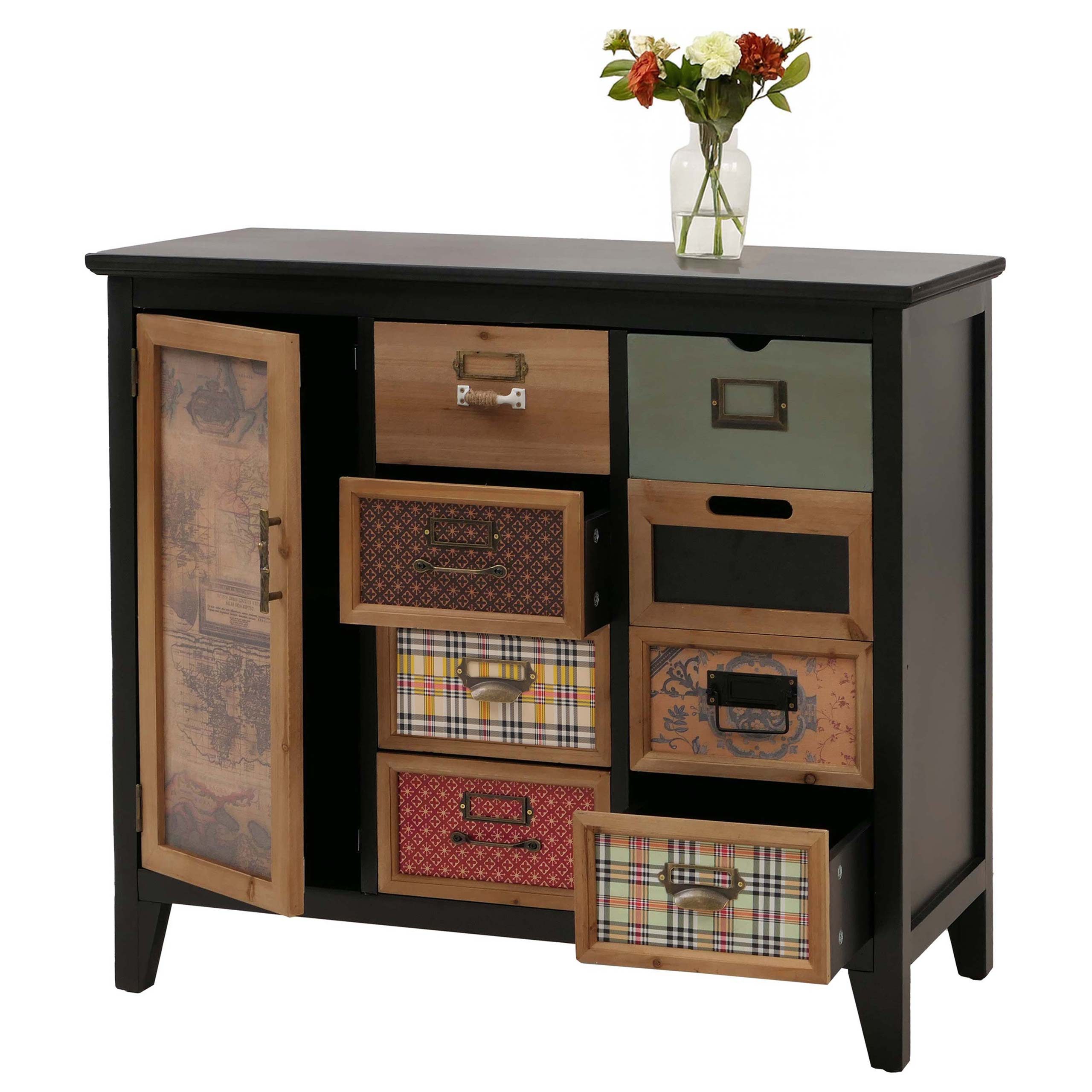 MCW Apothekerschrank MCW-O63-MU Schubladenfronten im Mix aus Mustern und Farben, mit Etikettenhaltern