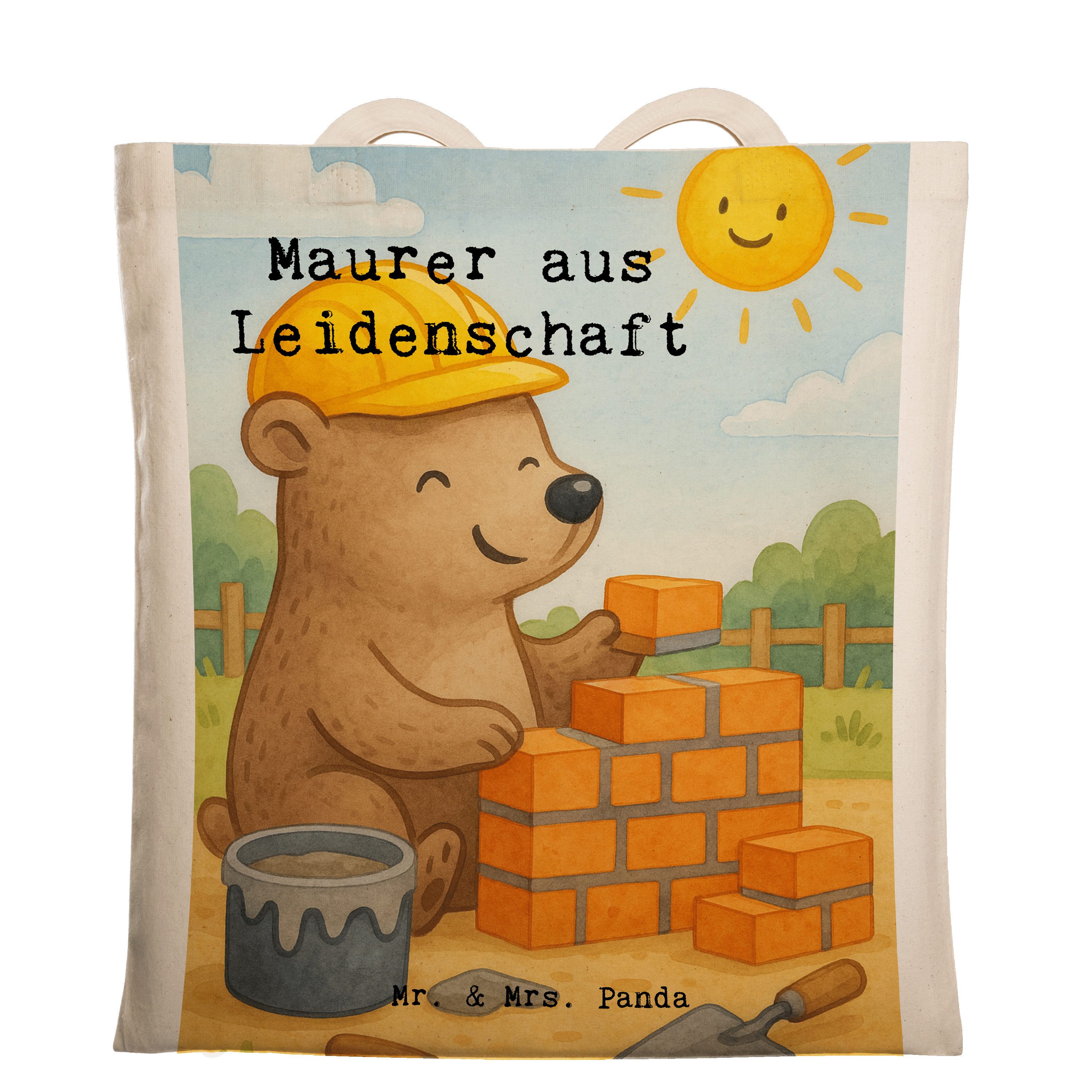 Mr. & Mrs. Panda Tragetasche Maurer Leidenschaft Design, Tote Bag, Weiß, Handwerker, Laptoptasche, (Packung), baumwoll shopper Stoffbeutel studententasche