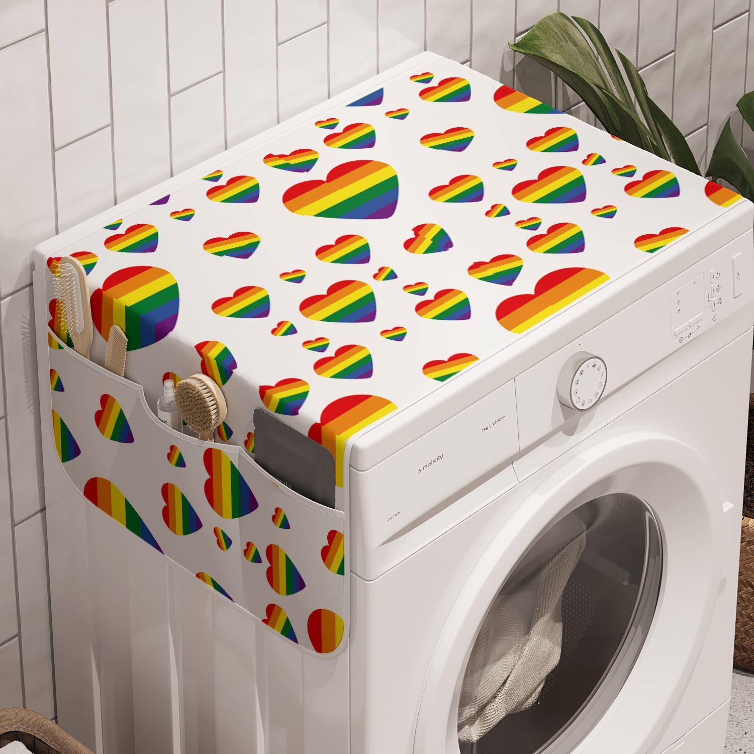 Abakuhaus Badorganizer Anti-Rutsch-Stoffabdeckung für Waschmaschine und Trockner, Regenbogen LGBT Herz-Liebe ist Liebe