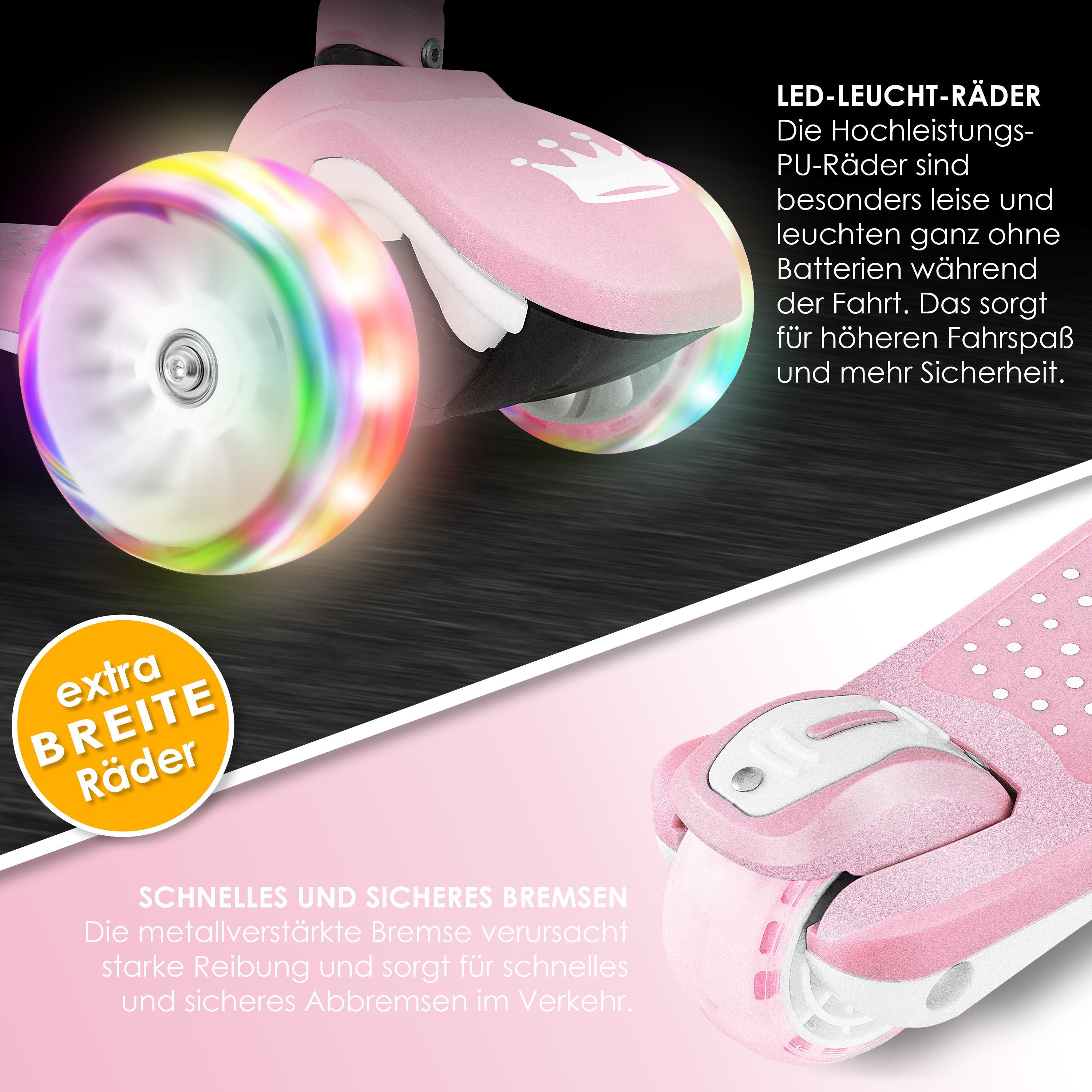 KIDIZ Cityroller, Roller Kinder Scooter X-Pro2 Dreiradscooter mit PU LED Leuchten