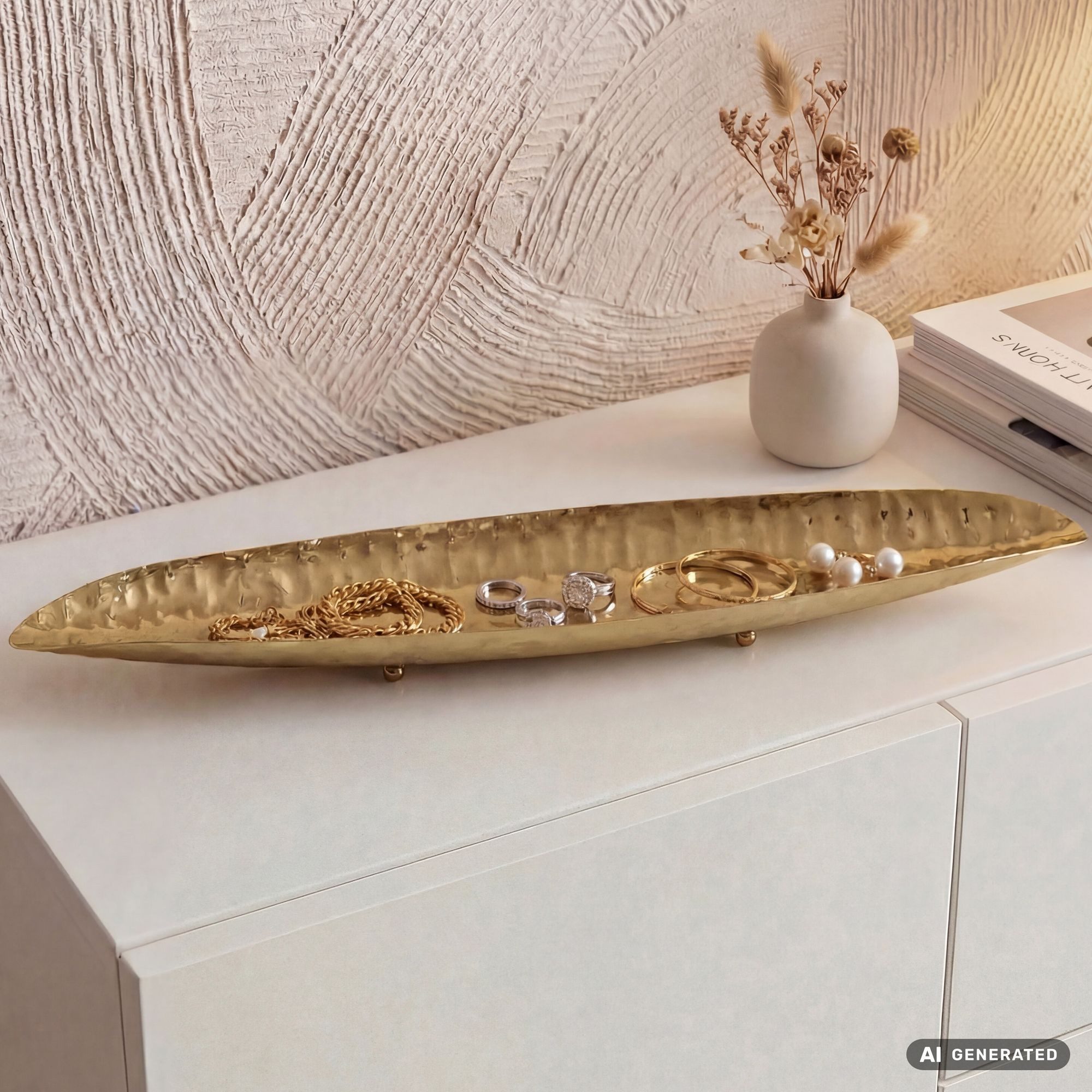 FINEBUY Dekoschale FB77833 Tischdeko 65,5cm Gold Metall Wohnaccessoire Metallschale (Elegante Form für stilvolle Tischdekoration), Modernes Wohnaccessoire mit edler Ausstrahlung
