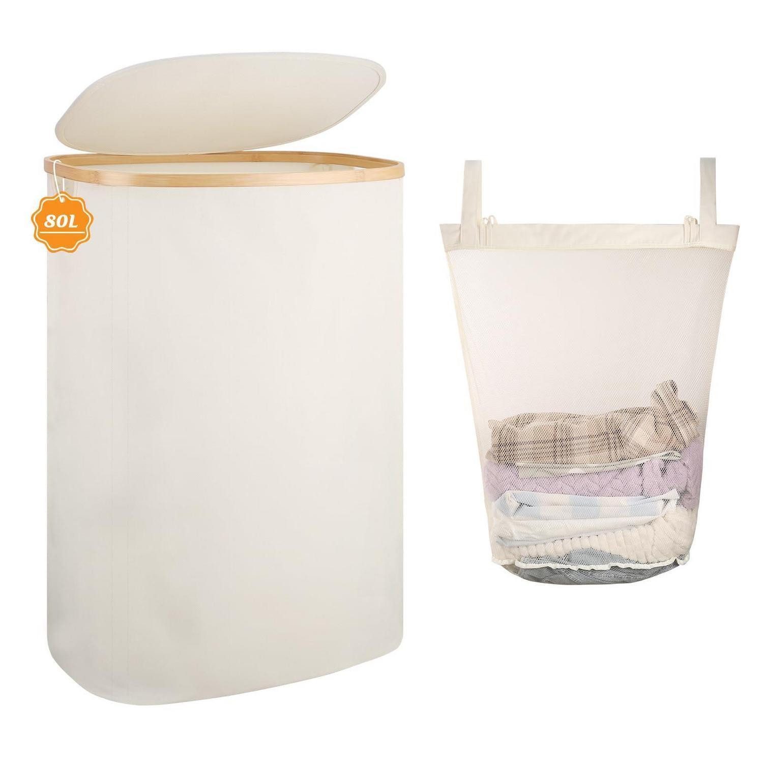 LuxusKollektion Wäschekorb Wäschekorb Bambus Deckel Faltbar Wäschetonne Bad Beige 80L