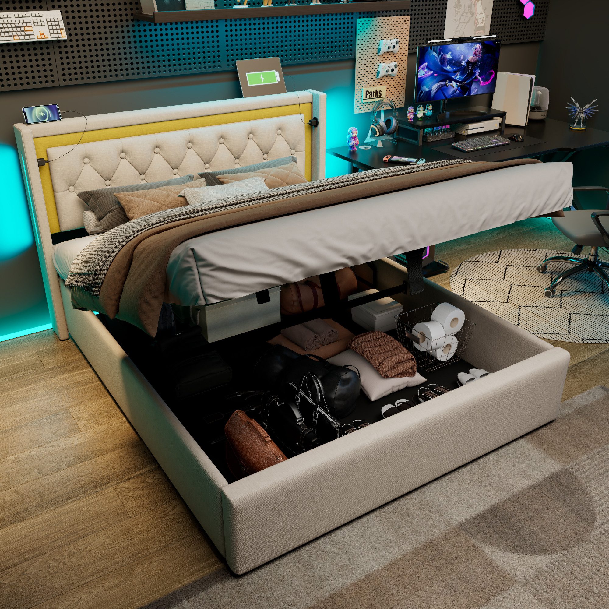 BlingBin Boxspringbett Stauraumbett Polsterbett (1-St., mit günstig online kaufen