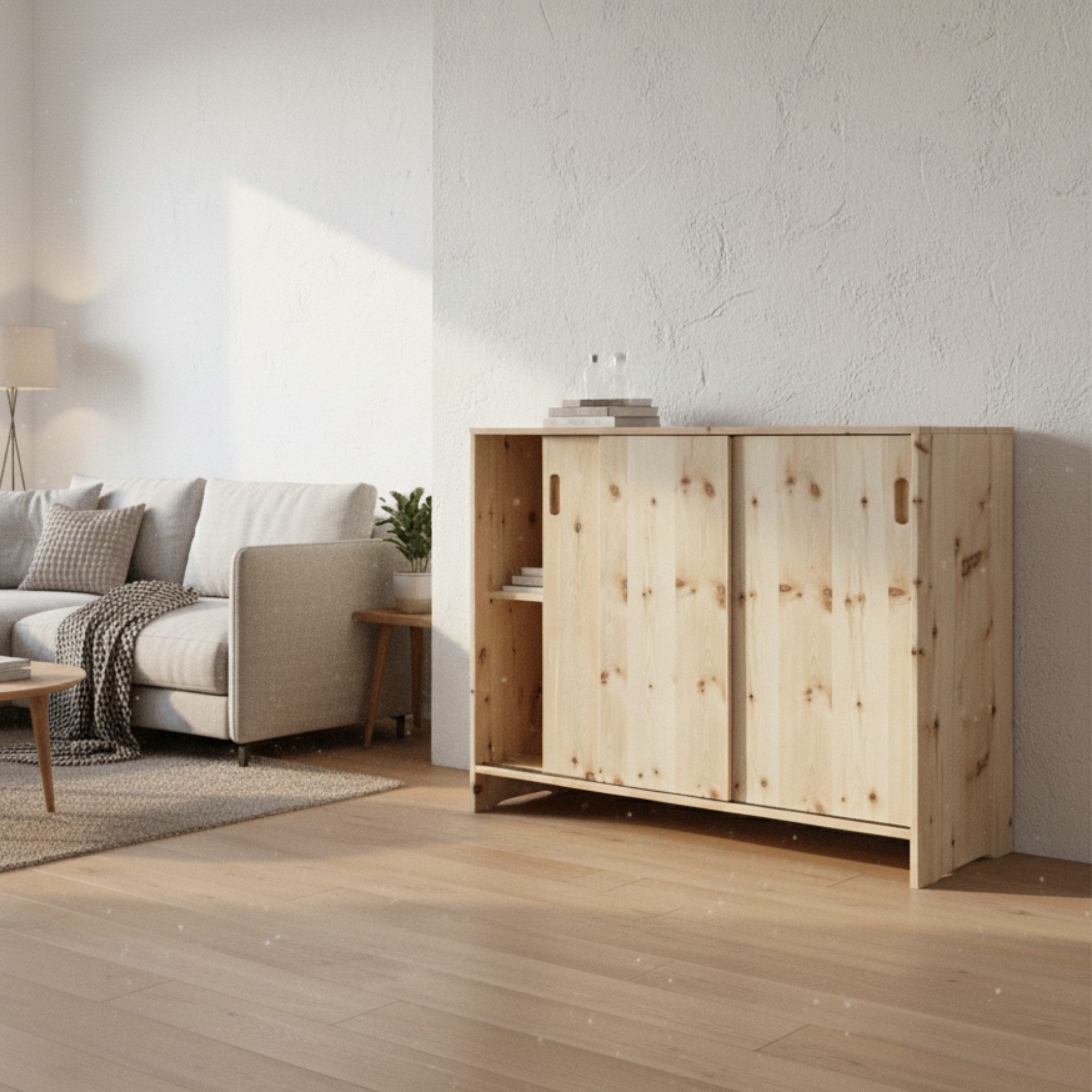 geborgenschlafen Sideboard mit Schiebetüren - Zirbenholzkommode – Massivholz, Handgefertigt aus 100 % Zirbenholz in Deutschland