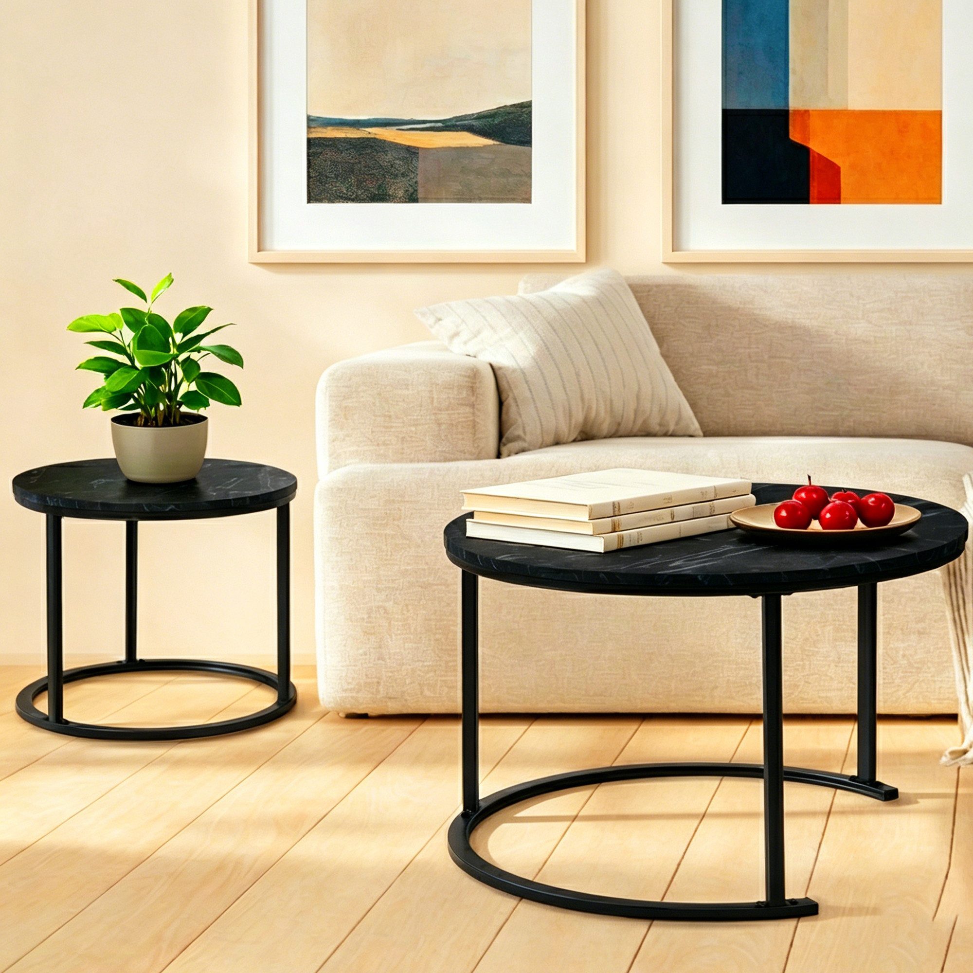BIGTREE Couchtisch 2er Set Wohnzimmertisch Set Rund Wohnzimmer Tisch (2-St., 2er-Set), 70x70x45 cm und 50x50x40 cm