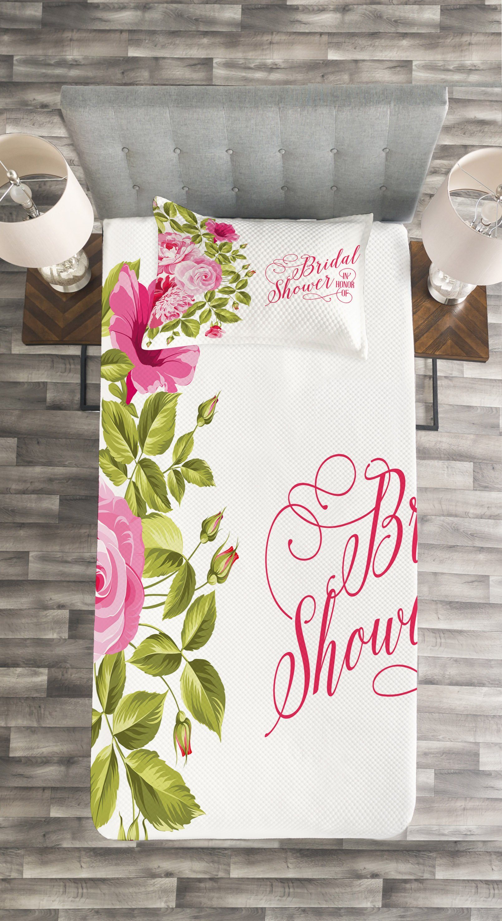 Bride Abakuhaus, Blumen Waschbar, Shabby Tagesdecke Rosa mit Kissenbezügen Set