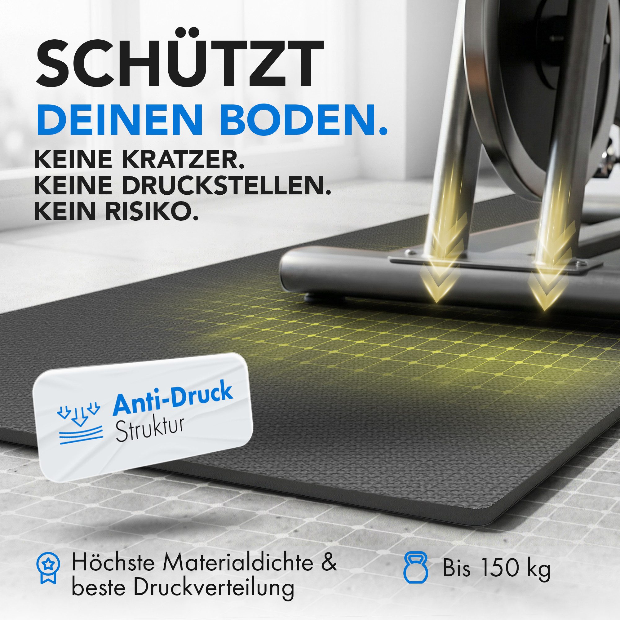 LILENO SPORTS Bodenschutzmatte - extra wiederstandsfähige Laufband Matte 8 mm Dicke, 1-tlg, Fitness Unterlegmatte für Crosstrainer, Rollentrainer etc. – Bild 2 von 5