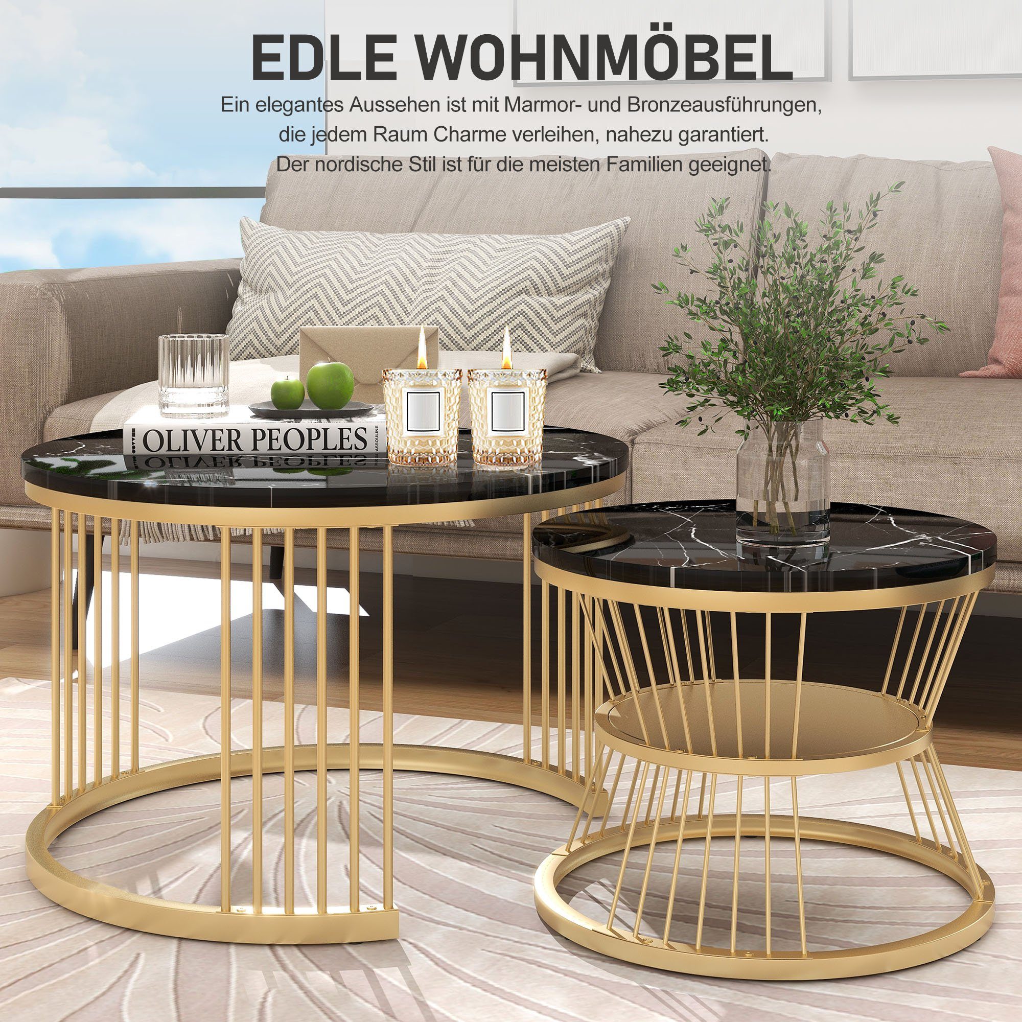Merax Couchtisch Set rund Satztisch Wohnzimmertisch günstig online kaufen