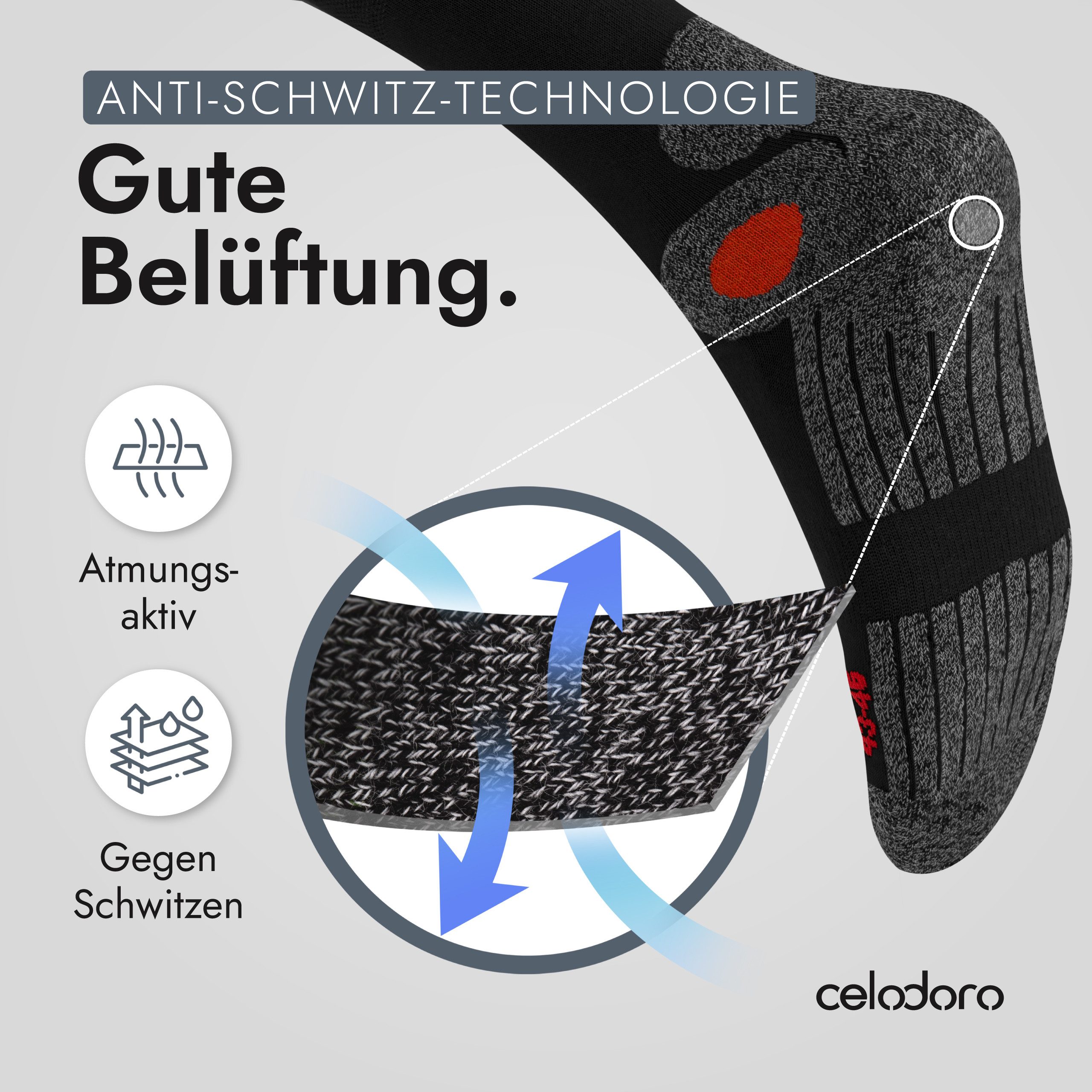 celodoro Arbeitssocken 4 Paar Wandersocken, Arbeitssocken & Sportsocken Anti-Schweiß