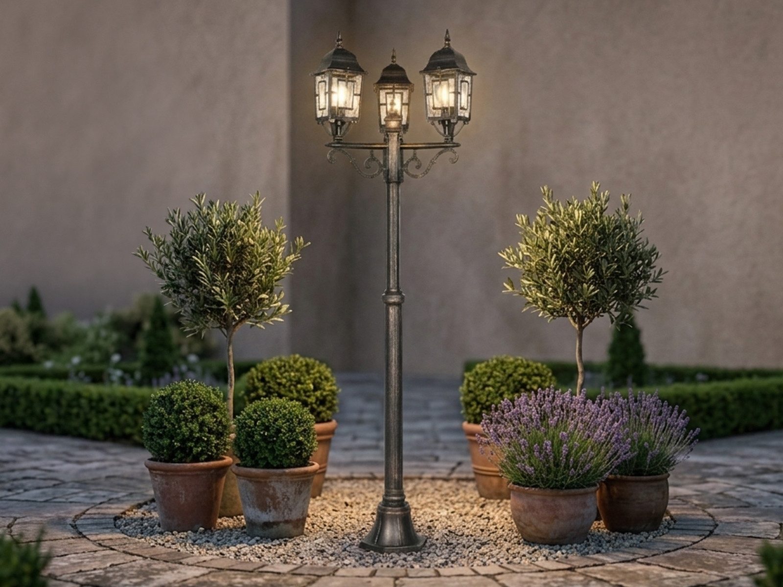 TRIO Leuchten LED Gartenleuchte antik mit Bleiglasoptik, Höhe 200cm, LED wechselbar, Warmweiß, Straßen-Laterne, Mastleuchte Wegbeleuchtung, E27 Garten-Beleuchtung