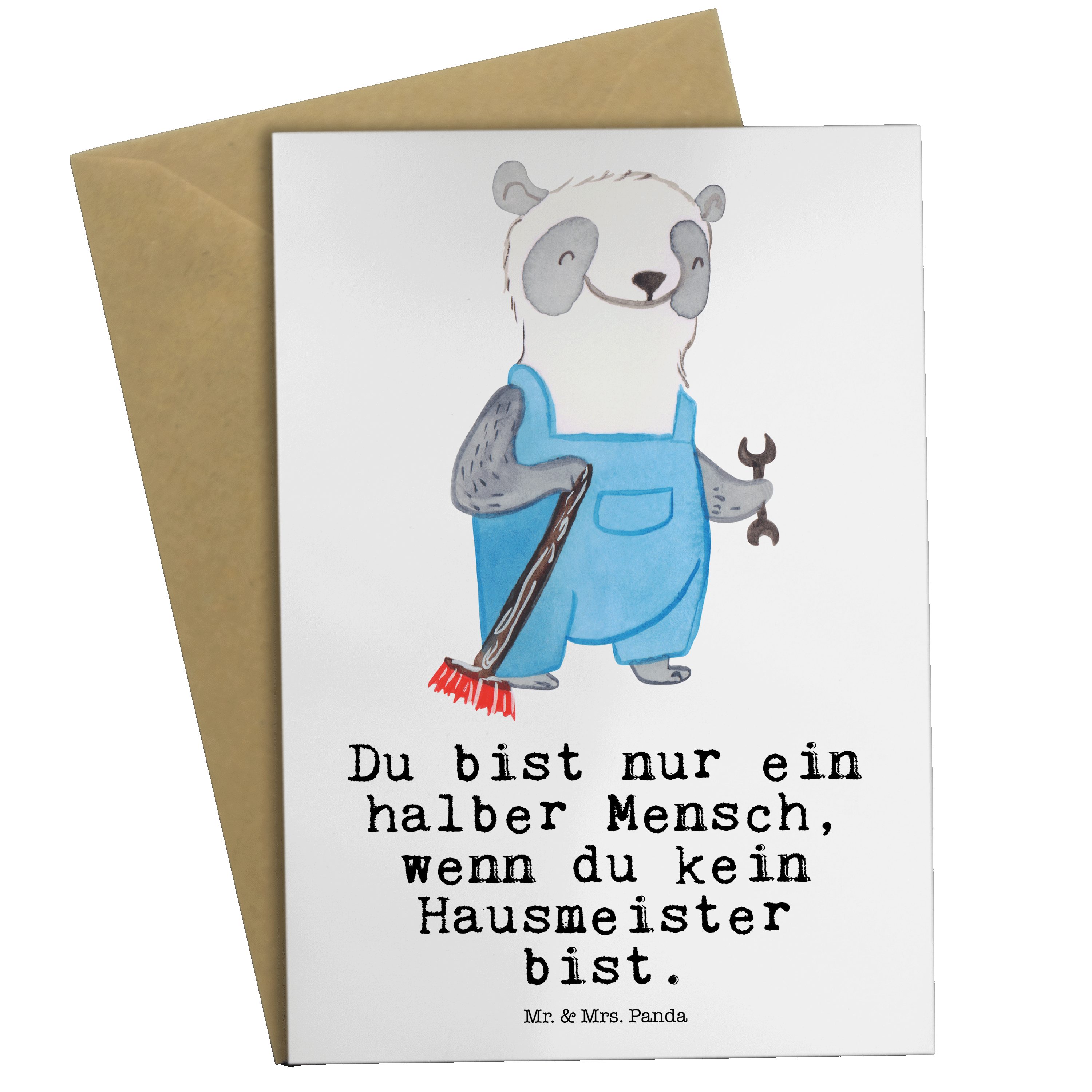 Mr. & Mrs. Panda Grußkarte Hausmeister mit Herz - Weiß - Geschenk, Danke, Klappkarte, Abschied