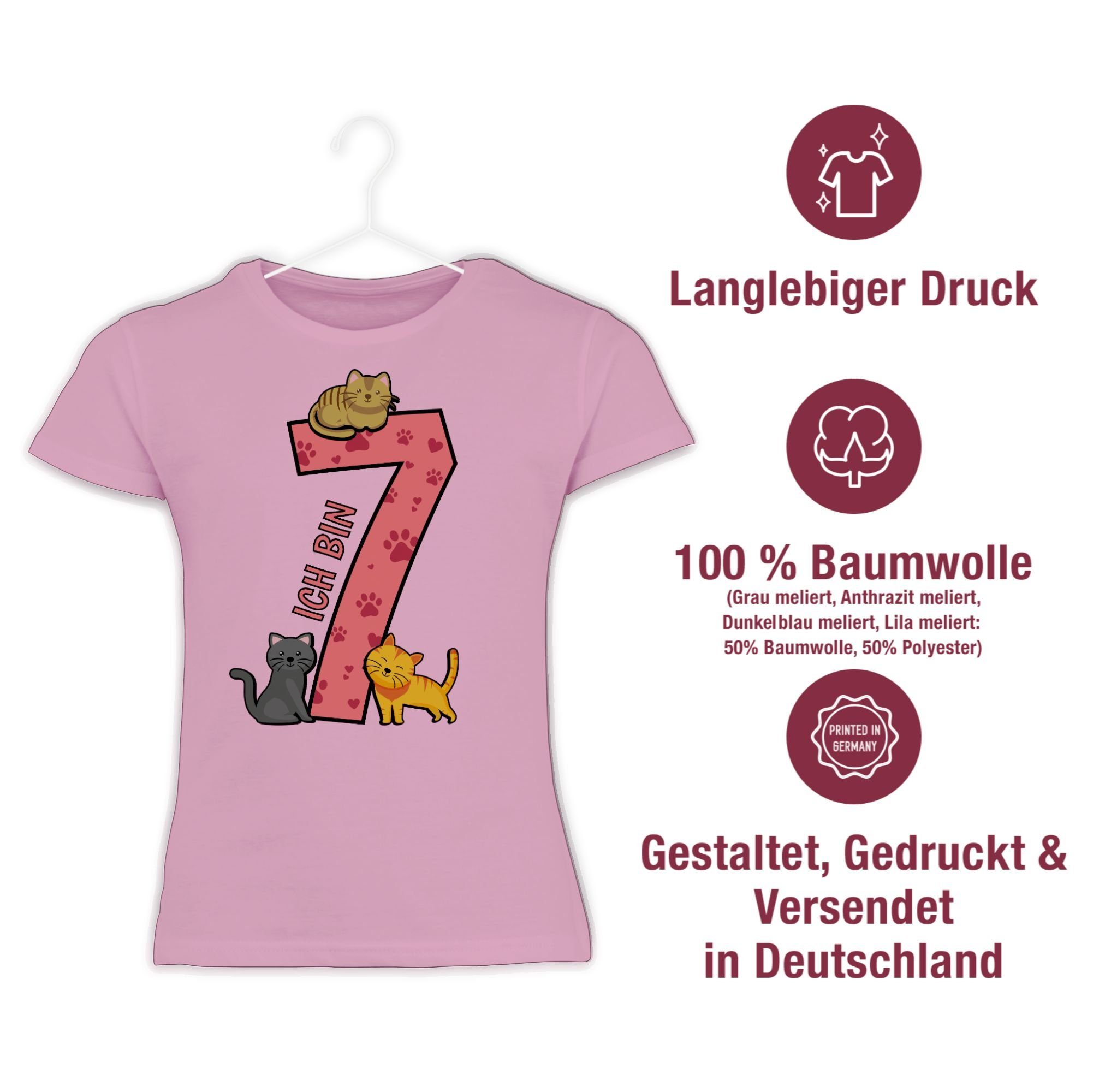 Siebter Geburtstag T-Shirt Katzen Rosa 7. Shirtracer 1