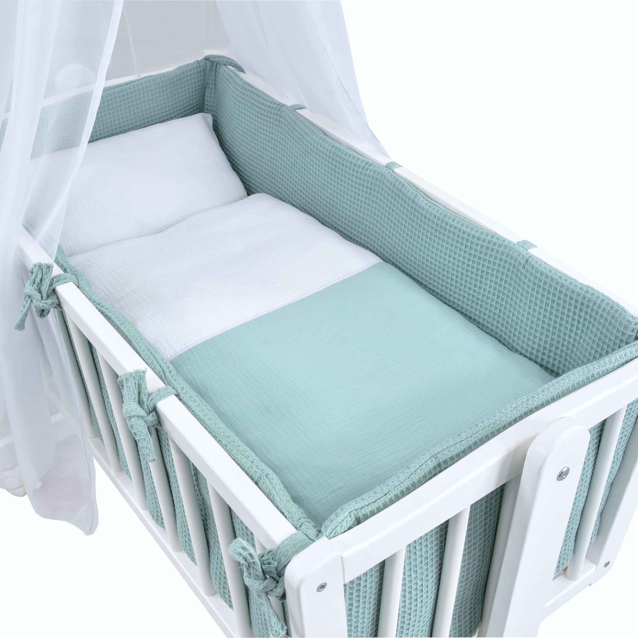 Baby-Delux Stubenbett Babywiege Komplettset Waffelpique Musselin, Schaukelw günstig online kaufen