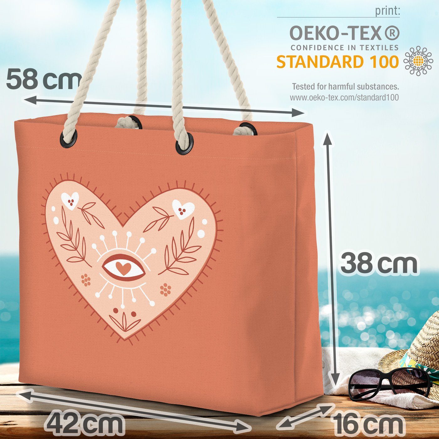 romantisch Design Rot trendy Illustra Strandtasche Boho VOID Herz verliebt Grafik (1-tlg), Liebe