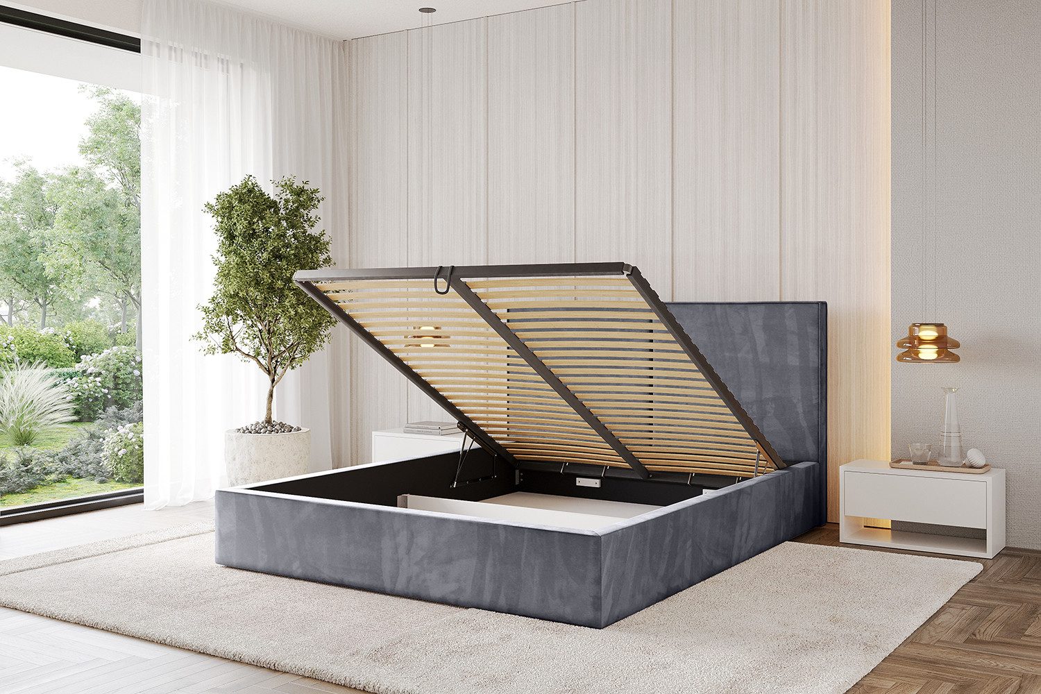 ALTDECOR Polsterbett VANTO (Polsterbett mit Bettkasten und Lattenrost, Boxbett mit Matratze), Doppelbett mit Stauraum, Bett mit Kopfteil