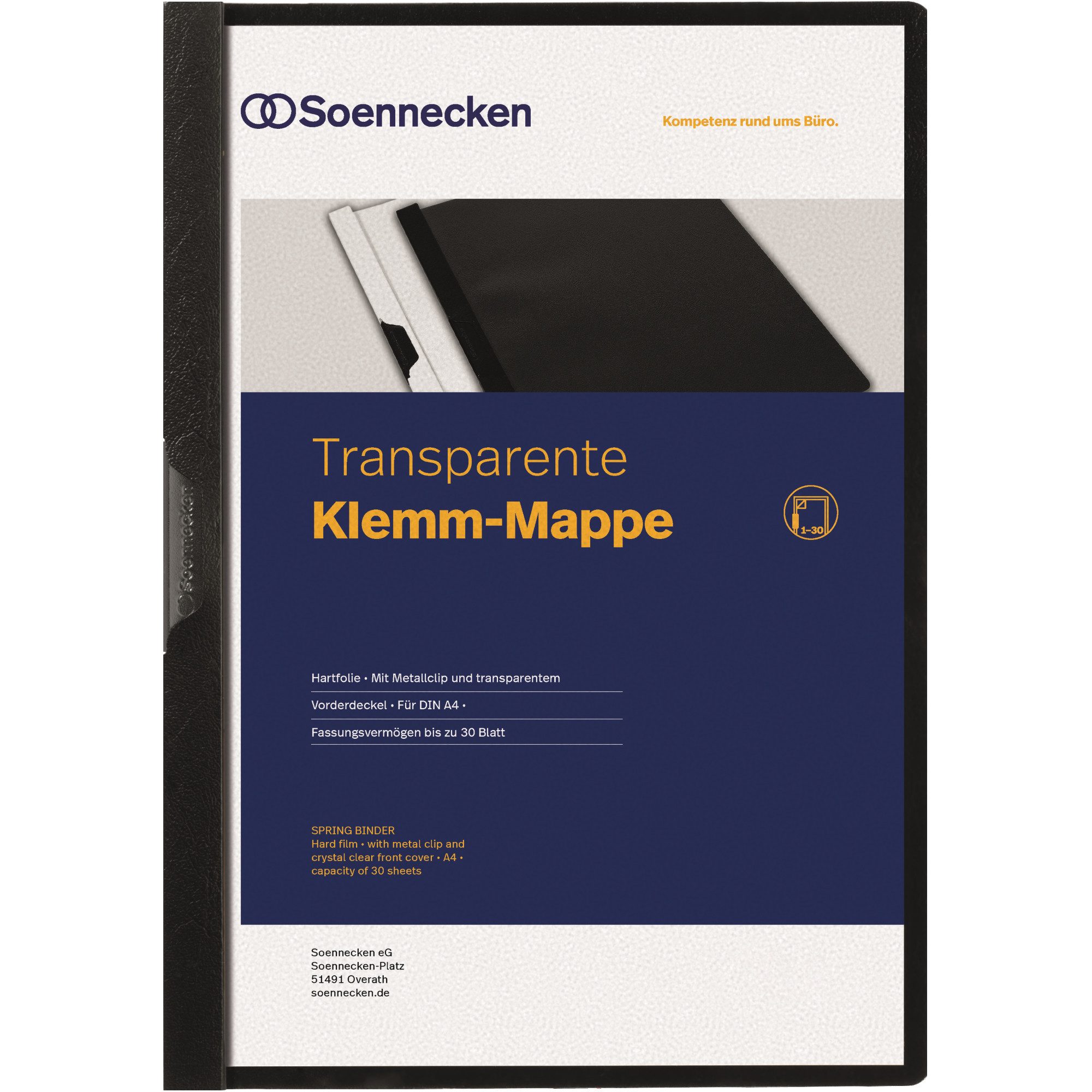 Soennecken Hefter Klemmmappe 3320 DIN A4 bis 30 Blatt PVC schwarz