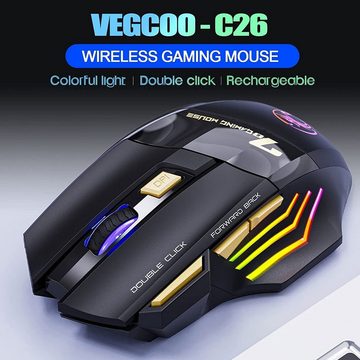 Welikera Wireless Maus,mit 2.4G USB-Empfänger,3 einstellbare DPI,7 Tasten Gaming-Maus