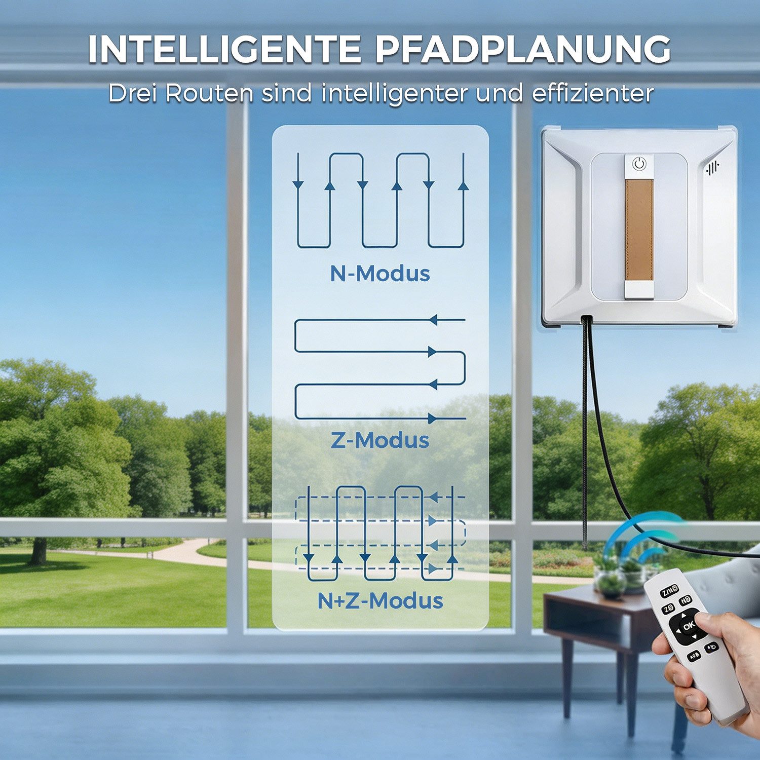 AKKEE Fensterputzroboter Automatischer Fensterputzroboter 6000PA, Elektrisch, Mit Fernbedienung, Fenstersauger mit Water Tank 100ml