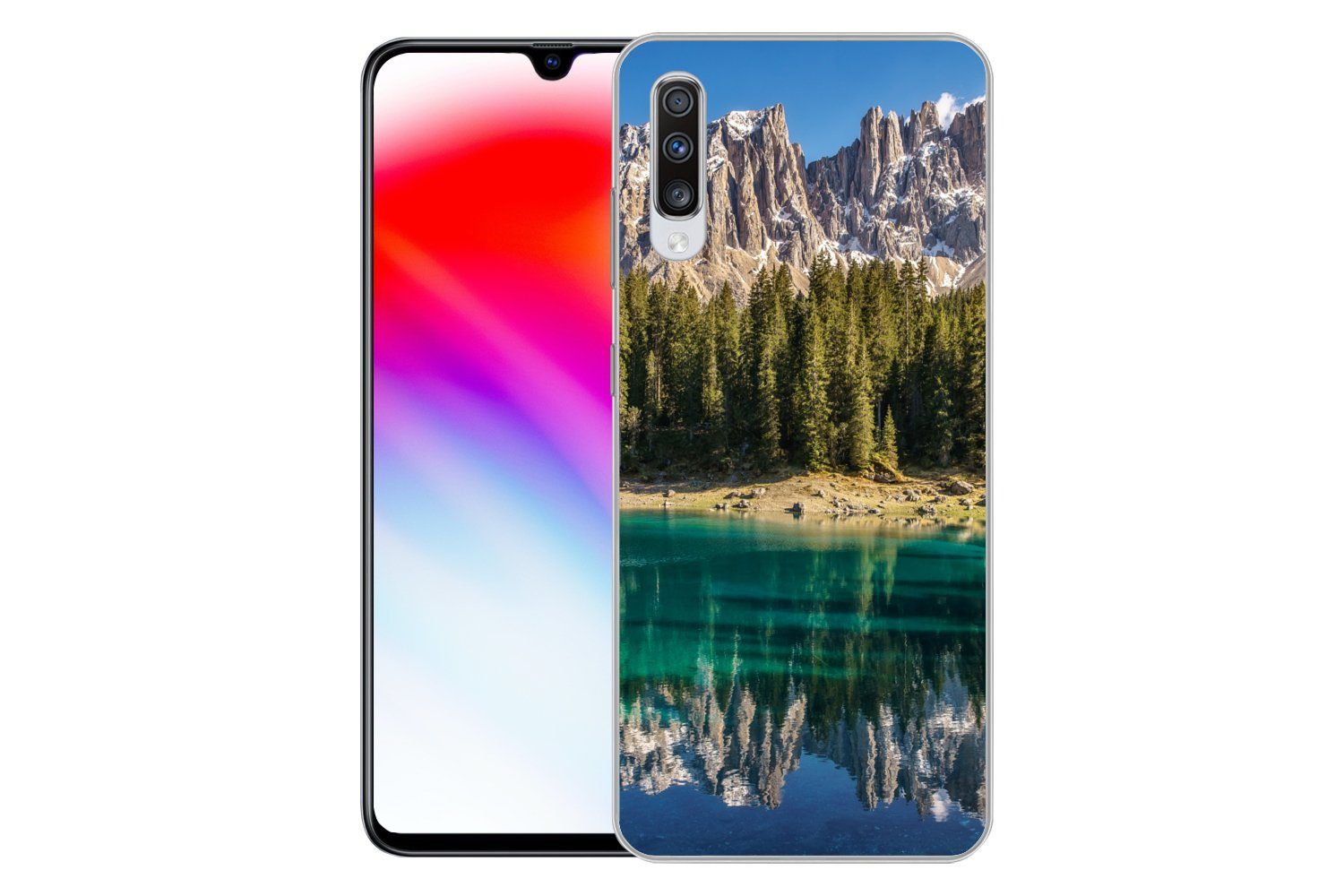 MuchoWow Handyhülle für Samsung Galaxy A70 Berg - Wald - Strand, Phone Case, Silikon, Schutzhülle Dünn