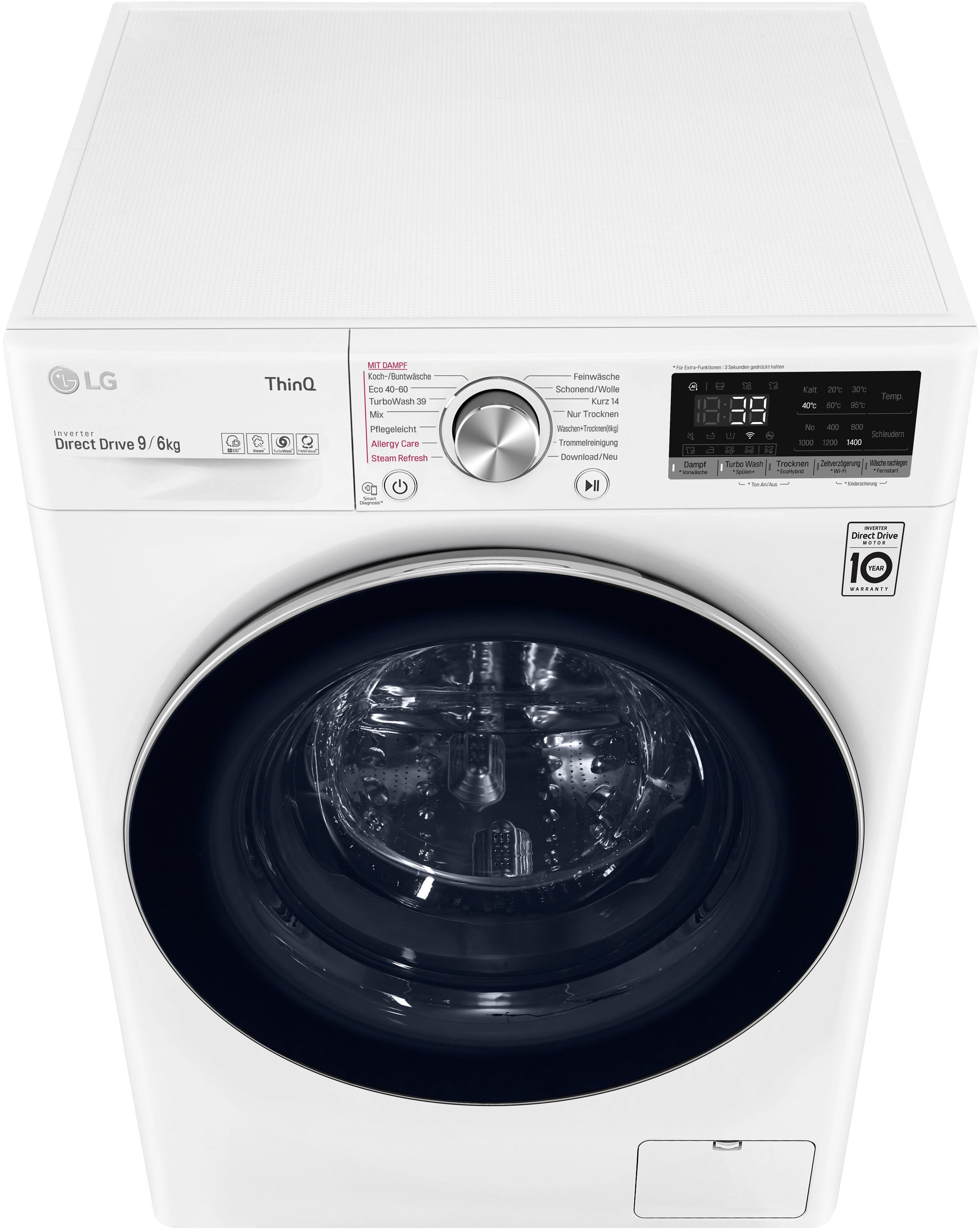 39 1400 6 V7WD96H1A, LG TurboWash® kg, nur - U/min, in 9 Waschtrockner Minuten kg, Waschen