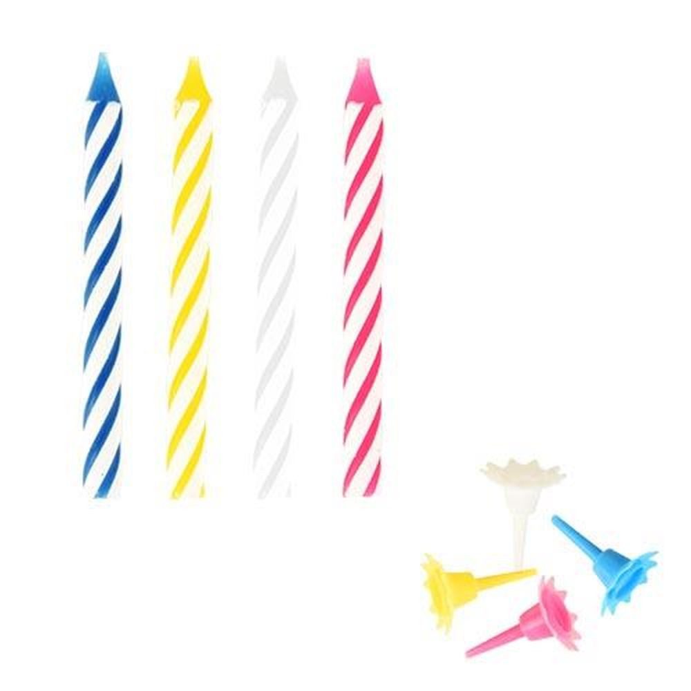 PAPSTAR Geburtstagskerze 24 Geburtstagskerzen mit Halter 6 cm farbig sortiert