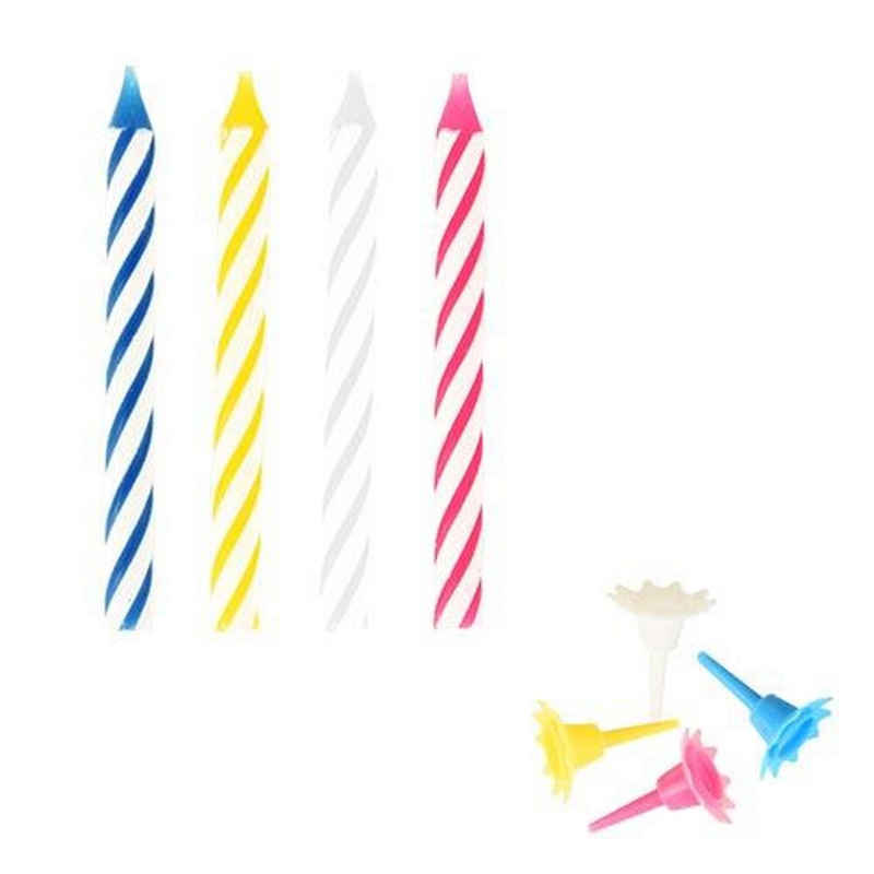 PAPSTAR Geburtstagskerze 24 Geburtstagskerzen mit Halter 6 cm farbig sortiert