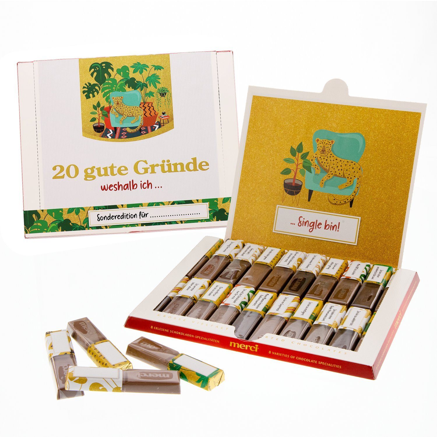 SURPRISA Aufkleber Set '20 Gründe' für Merci Schokolade, personalisierbar