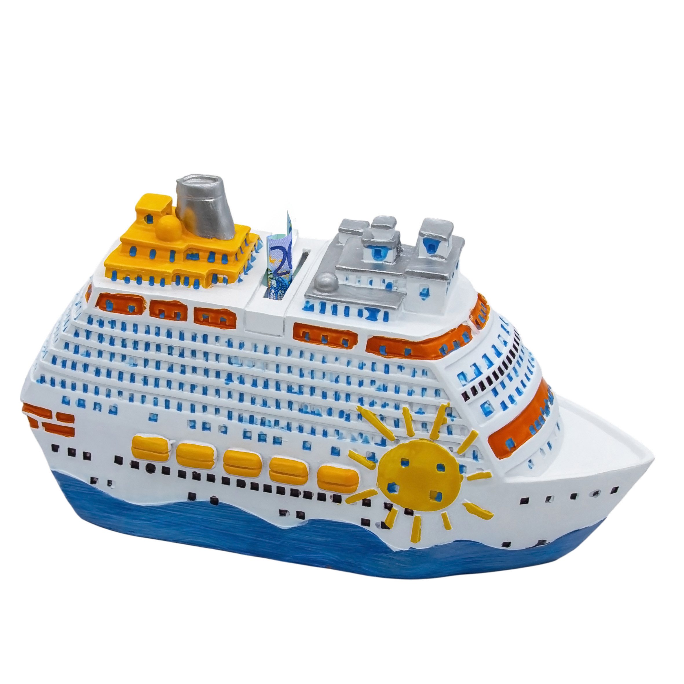 Spetebo Spardose Spardose in Form eines Kreuzfahrtschiffes, (20 x 11 cm, 1-tlg., mehrfarbig), Originelle Reisekasse aus Polyresin