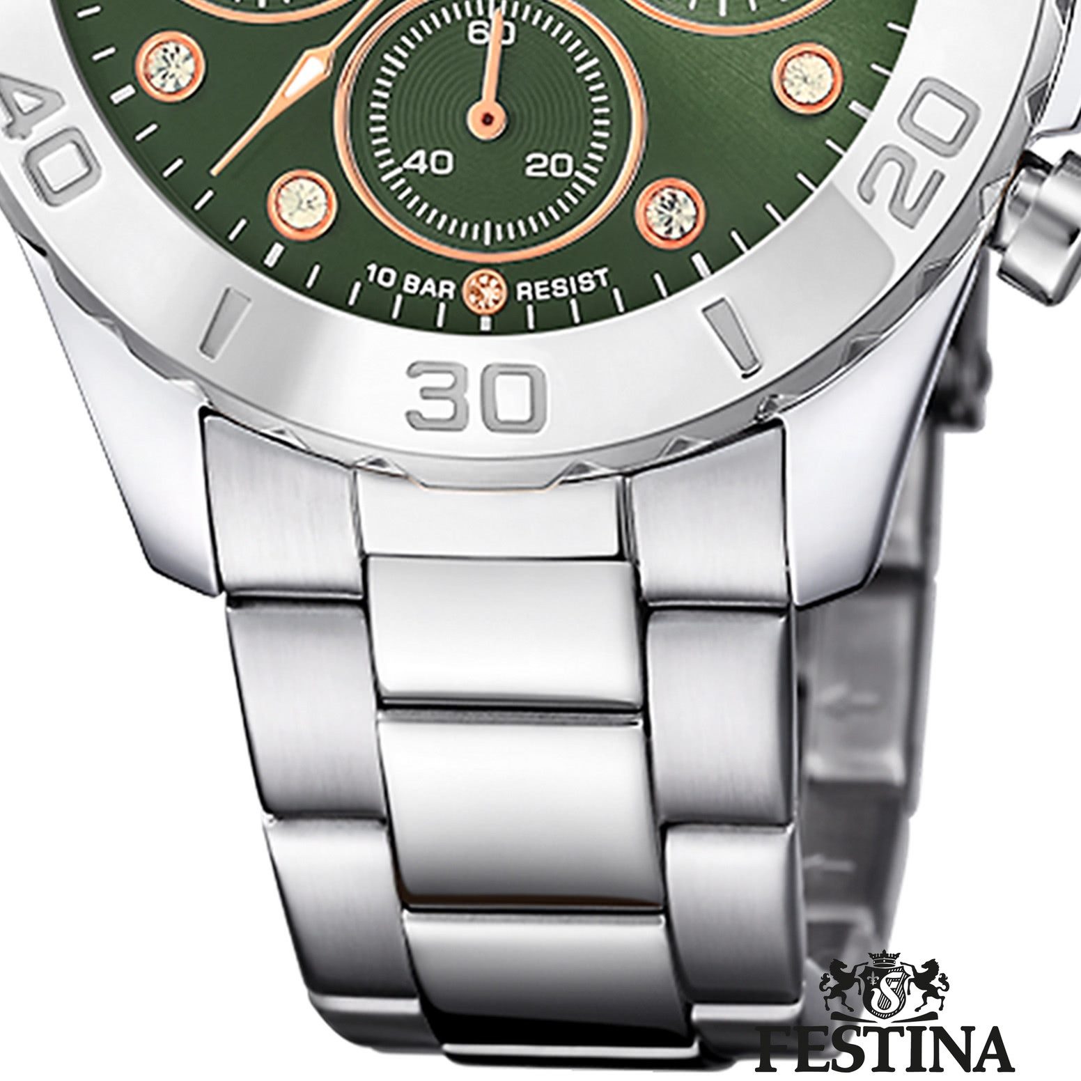 Festina Chronograph Festina Damenuhr Edelstahl silber, (Chronograph), Damen Armbanduhr rund, Edelstahlarmband silber, Casual