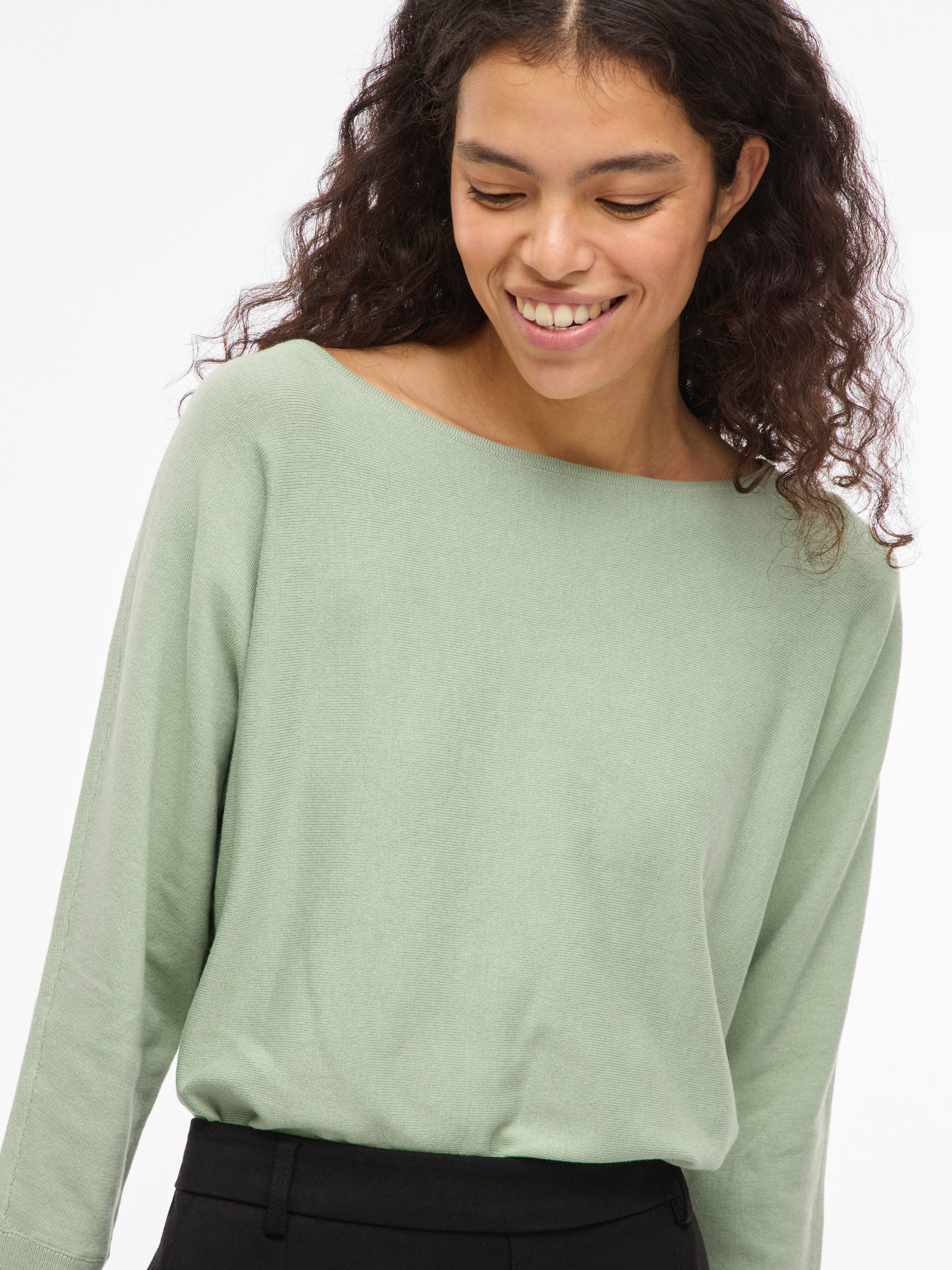 Vila 3/4 Arm-Pullover VIMALU BOATNECK 3/4 SLEEVE KNIT TOP-NOOS Materialmix, loose fit