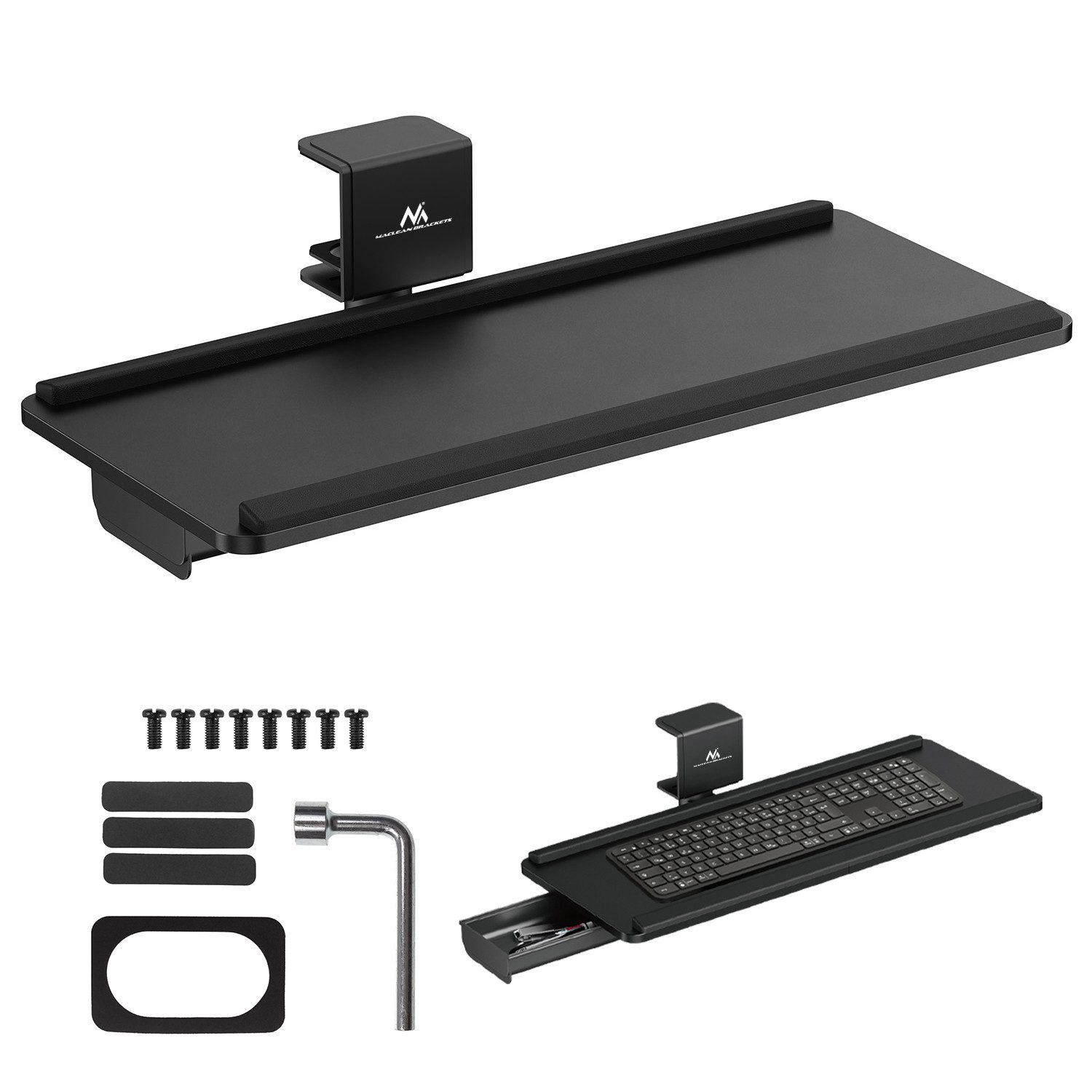 Maclean Tastaturhalterung MC-108 B Tisch-Tastaturhalterung einstellbar max. 5 kg, (Horizontal und vertikal verstellbar 635 x 372 x 169 mm)