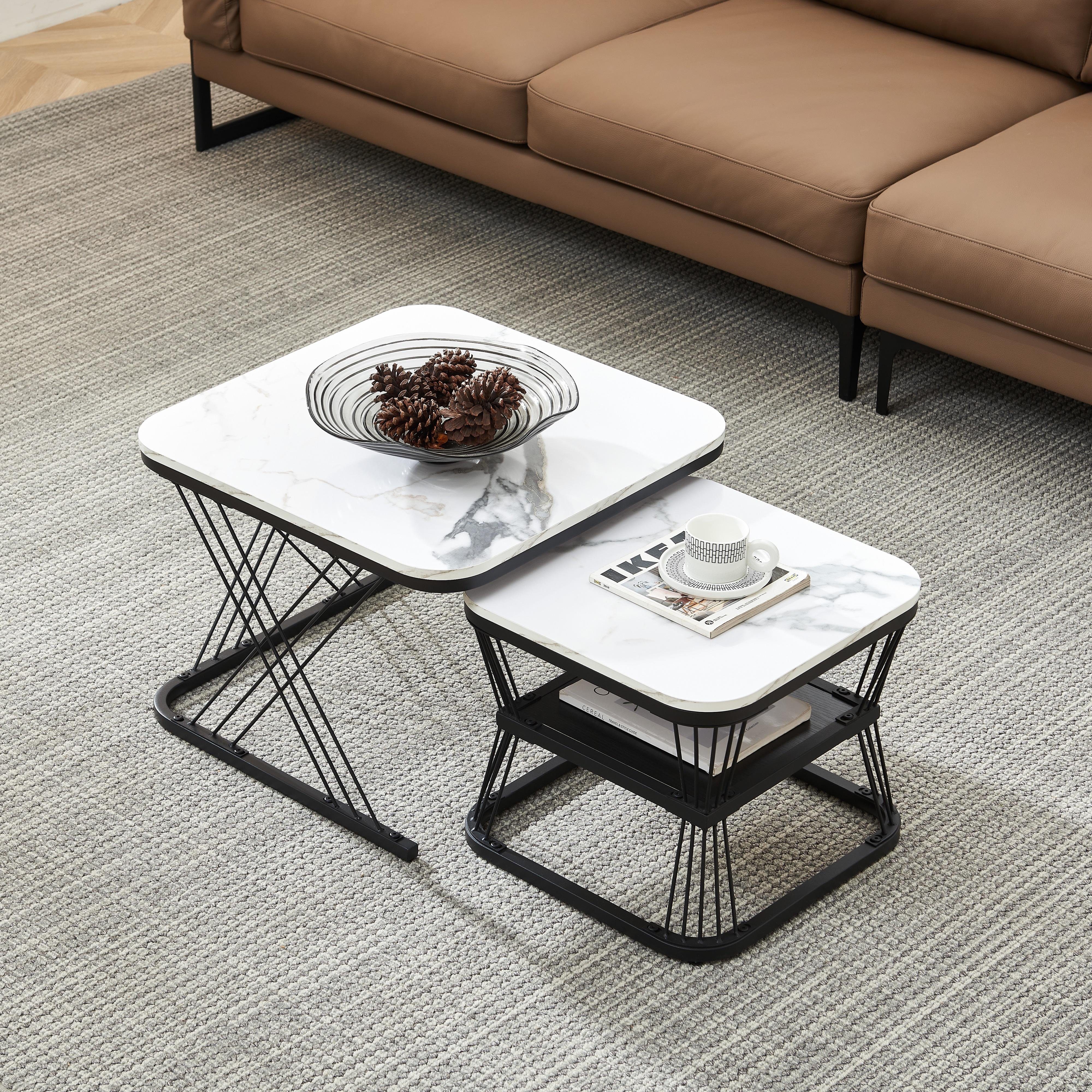 HAUSS SPOLE Couchtisch quadratische Журнальные столики aus Schiefer und X-Form Metallbeinen (Quadratische Журнальные столики, 2-St., Журнальные столики aus Schiefer und X-Form Metallbeinen)