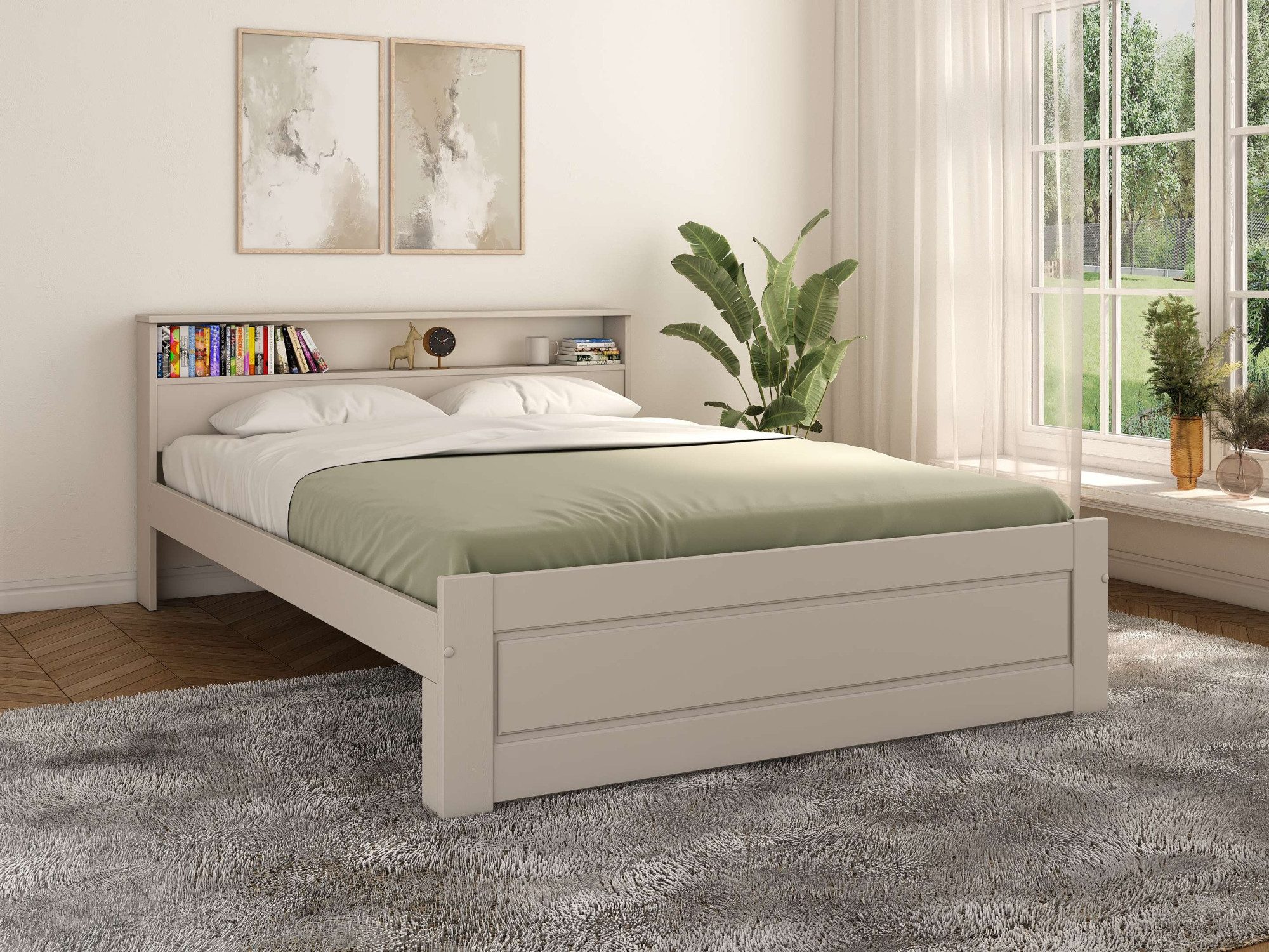 OTTO home Massivholzbett FLAVION, TOPSELLER! Jugendbett, FSC® zertifizierte massive Kiefer (Breite: 90, 140, 180), Qualitätsprodukt, Regal, Kassettenoptik, Schublade optional