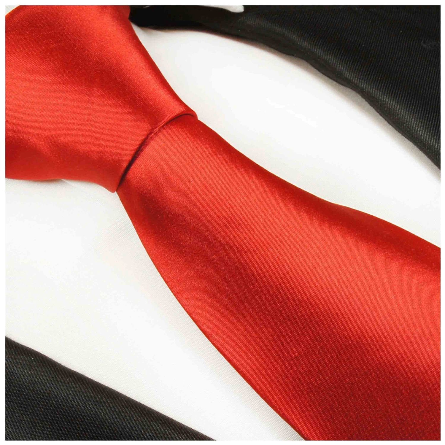 Paul Malone Krawatte Herren Seidenkrawatte Schlips modern uni satin Breit (8cm), rot 908 – Bild 2 von 2