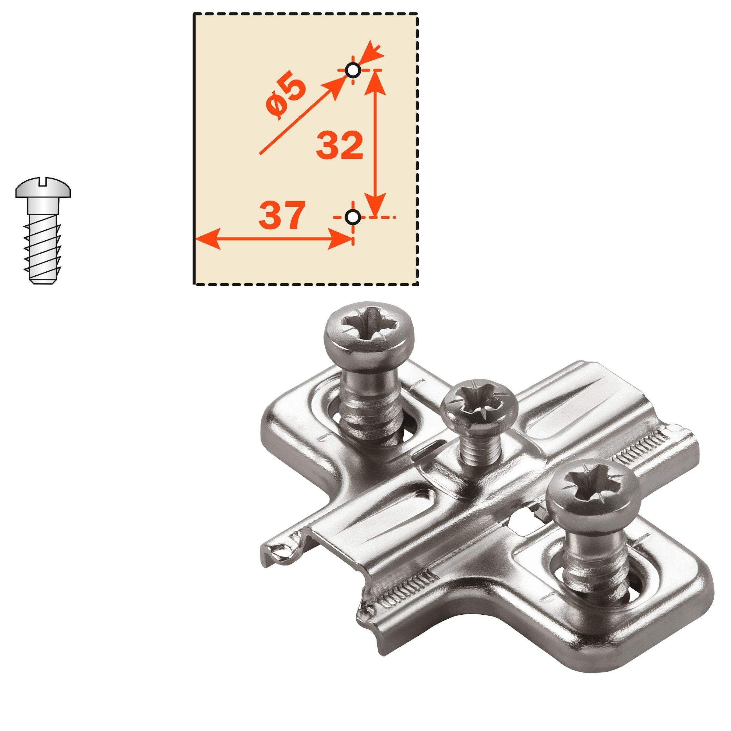 Salice Möbelbeschlag 2x Topfband Serie 200 110° T45 Nickel MPL Langloch H3 (2 St), T45 Mittelanschlag Kreuz-Montageplatte 3 mm