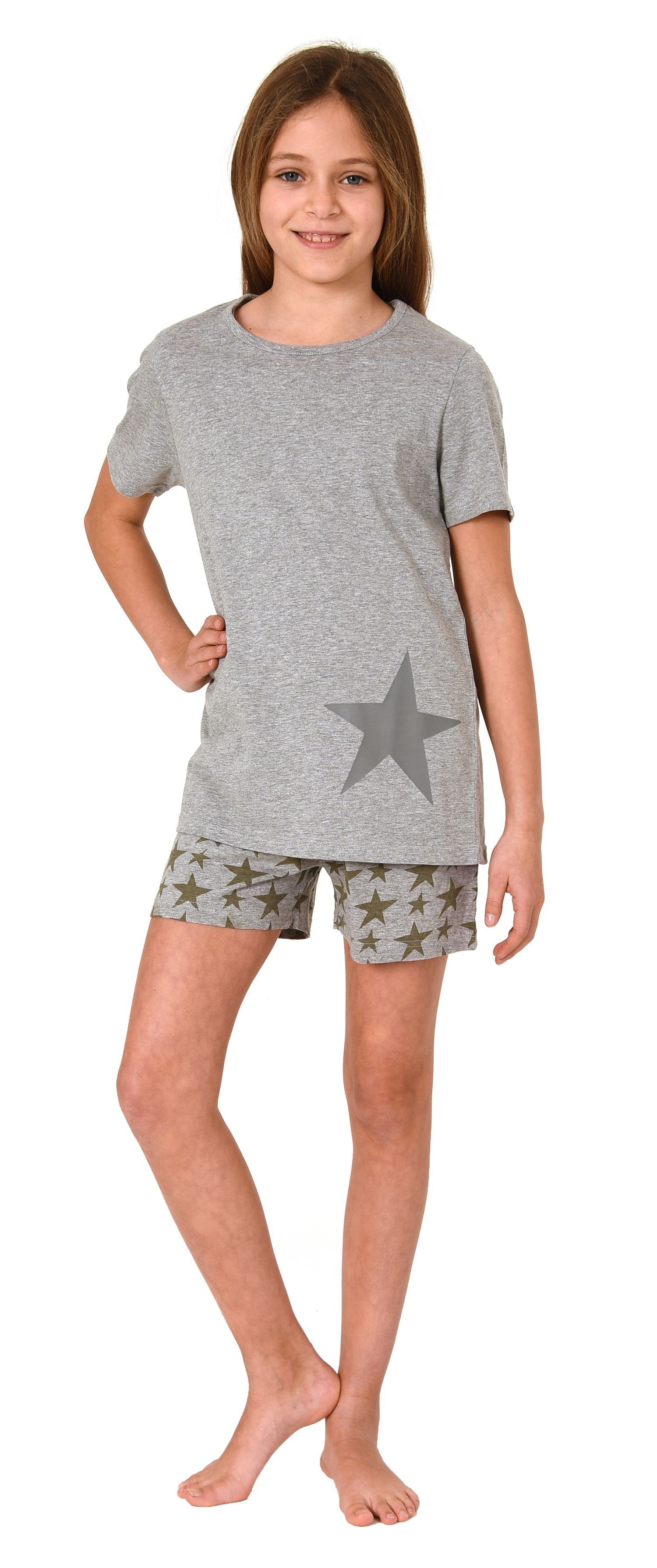 Normann Pyjama Wunderschöner Mädchen Shorty, kurzarm Schlafanzug in Sterne-Optik grau