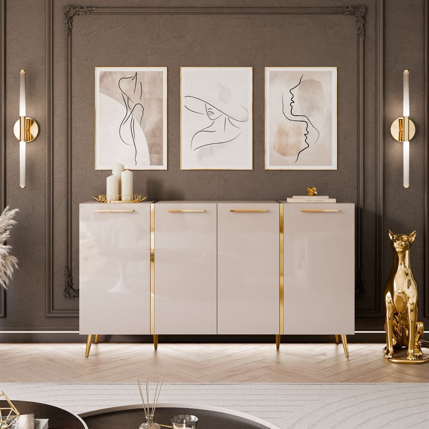 Kommode DIAMANT GOLD Kaschmir 158 cm Breite gold Metallfüßen Sideboard