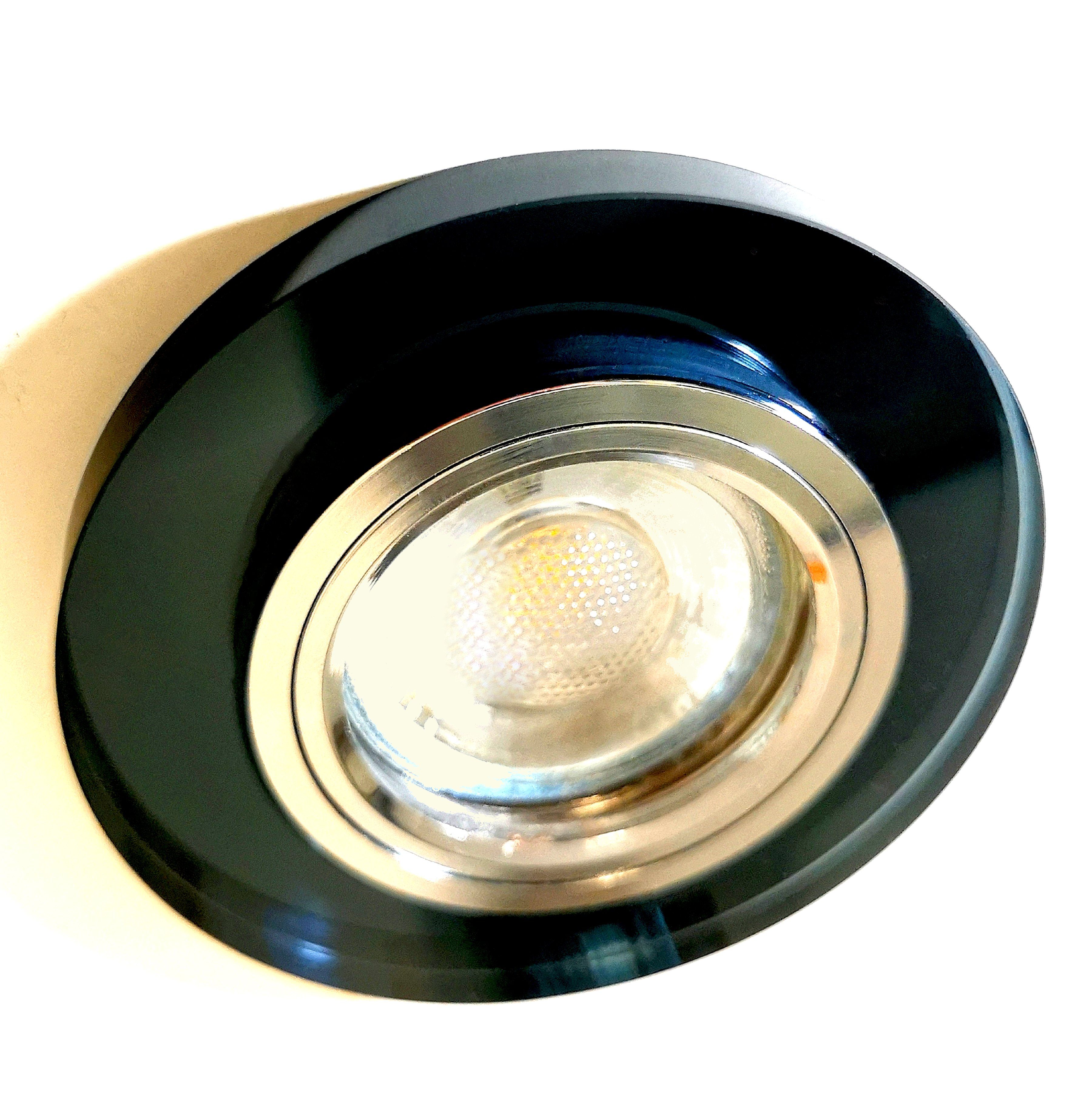 6er Einbauleuchte, 3-Stufen Set inkl. Leuchtmittel Schwarzglas GU10 (Handgeschliffen) aus 6000K 6736R-06G6KSDAK Tageslichtweiß, Einbauleuchte, *BLACK Einbauspot, Deckenspots CRYSTAL* Deckenleuchte, 6x TRANGO Alu Rund Deckenstrahler LED Tageslichtweiß, & LED LED in dimmbar