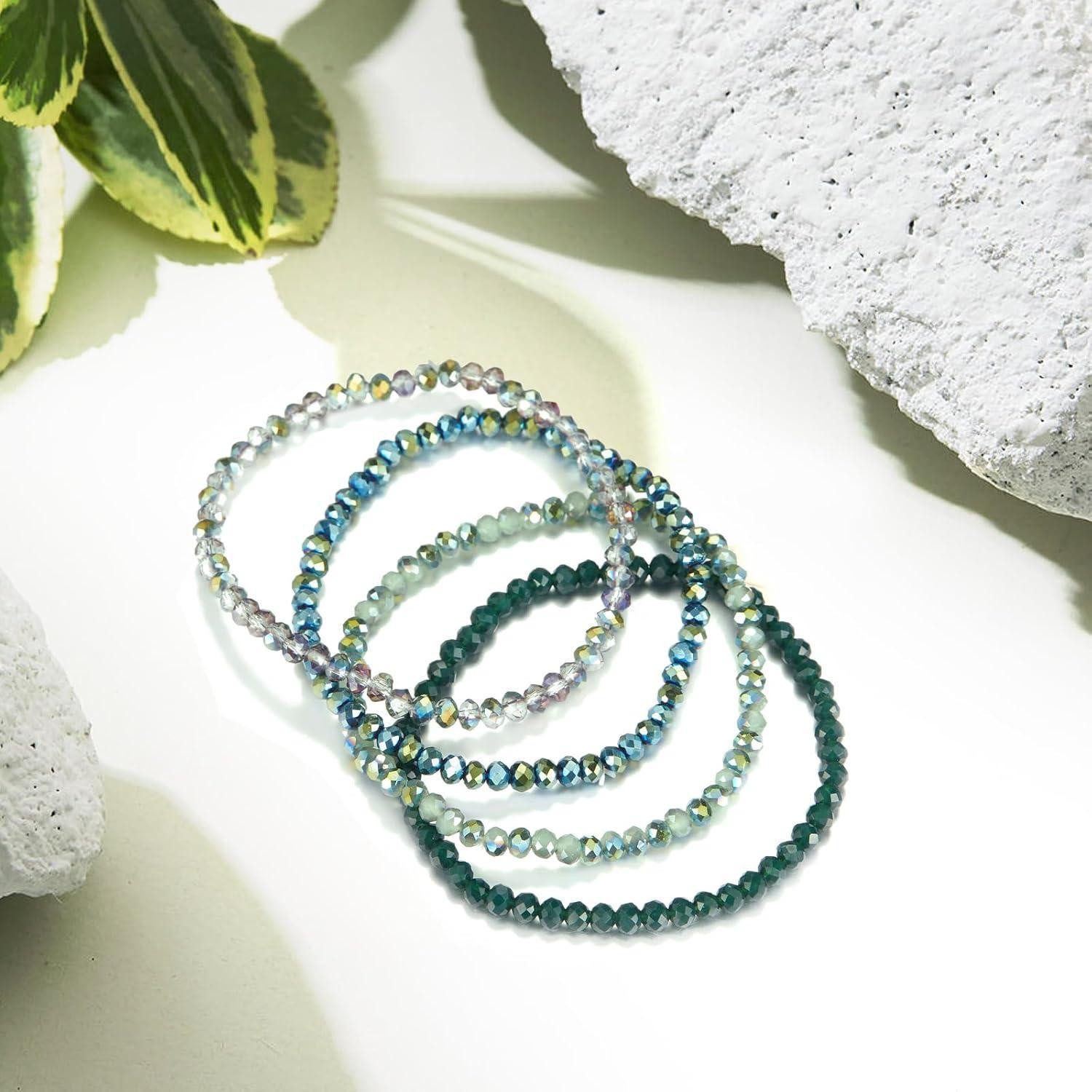 LuxusKollektion Perlenarmband Set Armband Damen Kristall Perlen Mehrschichtig Boho Schwarz grün – Bild 4 von 5