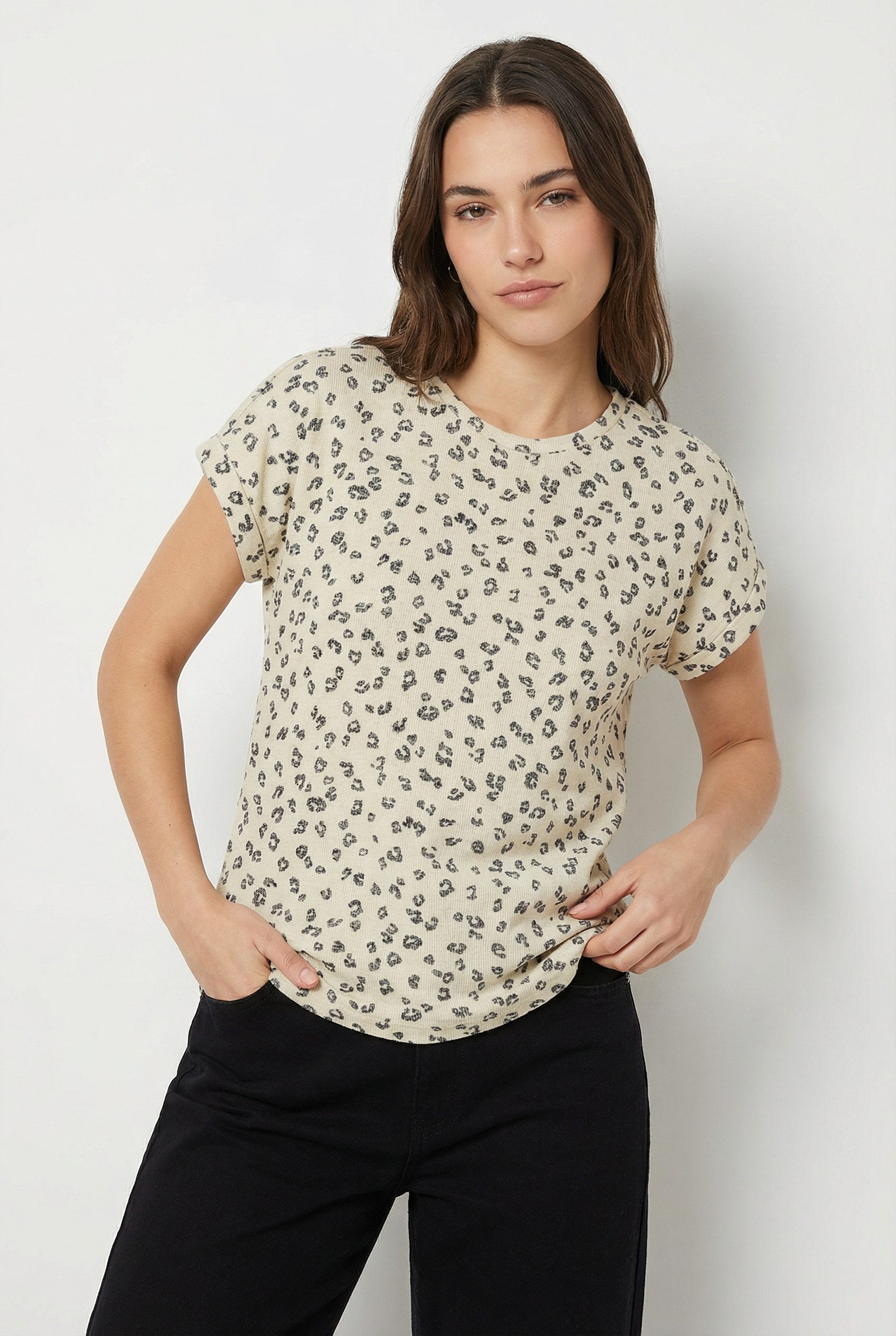 Vero Moda Strickpullover VMBRIANNAMIX SS O-NECK PULLOVER BOO mit Animal-Print