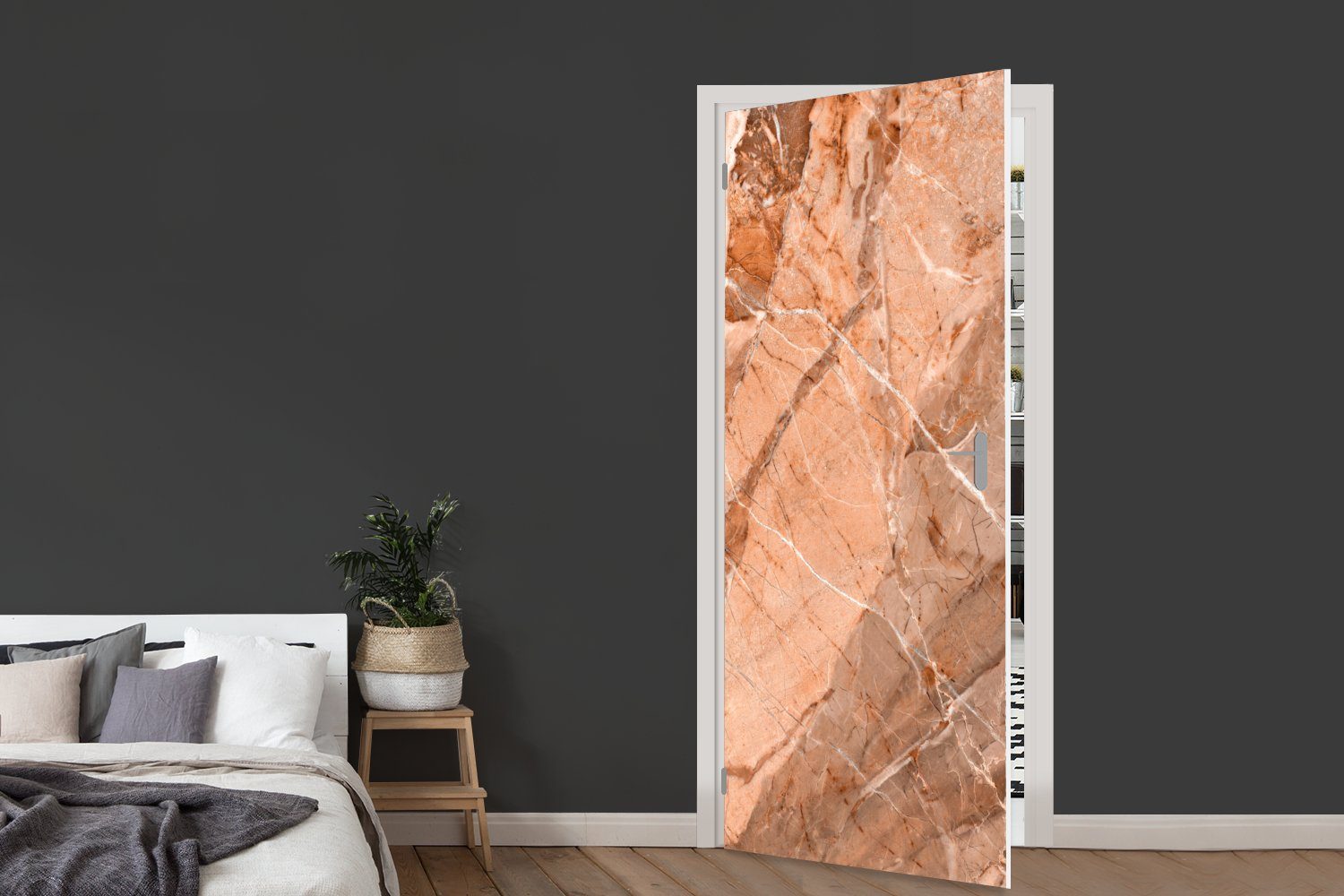 MuchoWow Türtapete Granit - Kristalle bedruckt, Matt, für Orange Tür, Fototapete 75x205 - Türaufkleber, (1 St), Weiß, cm 