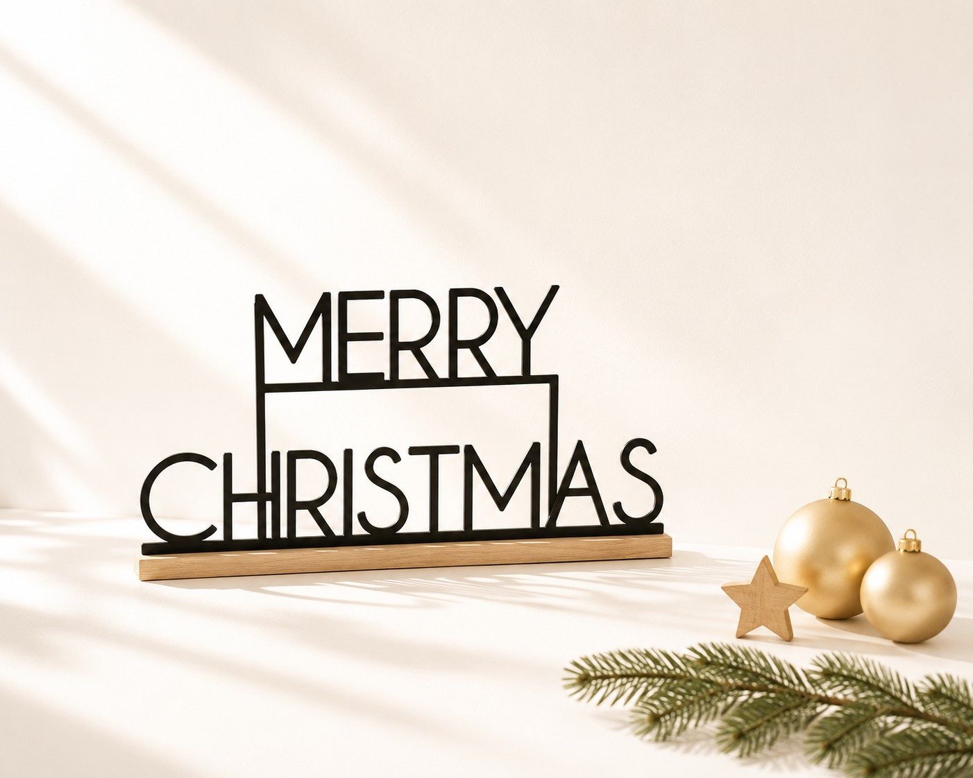 Ginger Ray Weihnachtsfigur Merry Christmas Aufsteller Schwarz aus Metall und Holz 35,5 cm