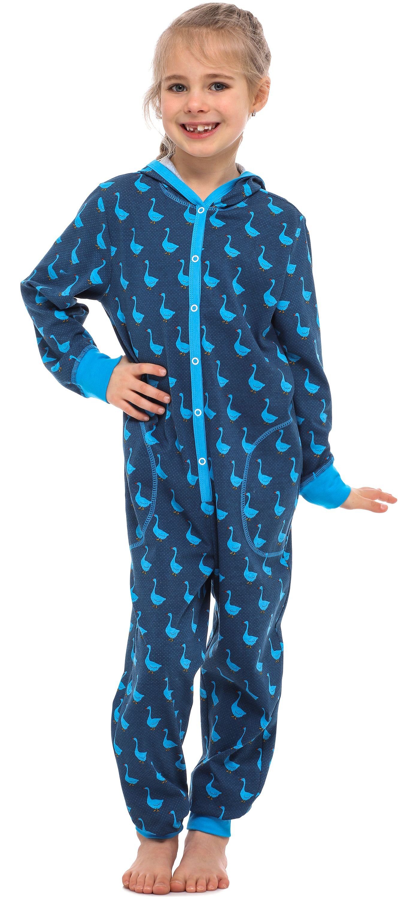 Merry Style Schlafanzug Mädchen Schlafoverall mit MS10-223 Blau Gans Kapuze