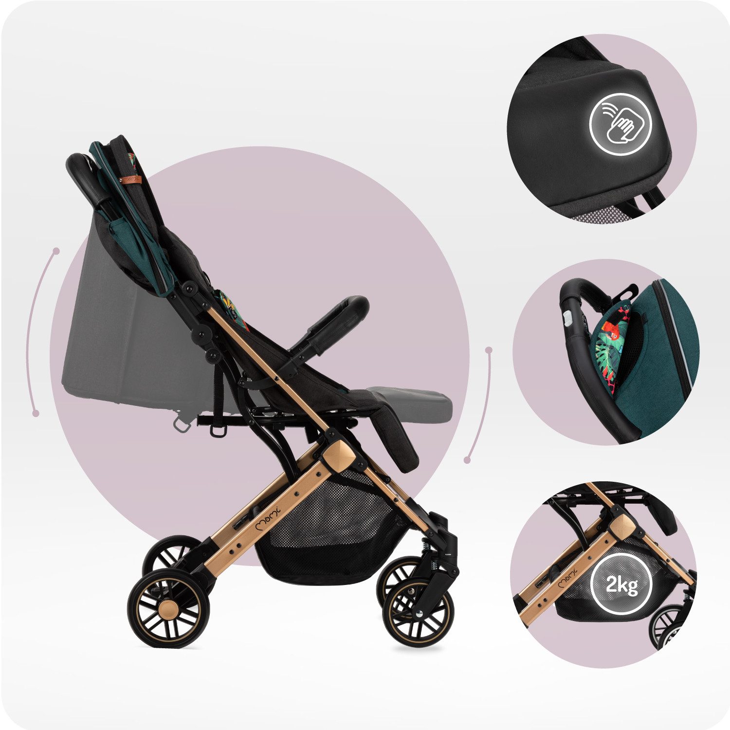 MoMi Kinder-Buggy Estelle, (Packung), Leicht & kompakt, mit Liegefunktion bis 15 kg