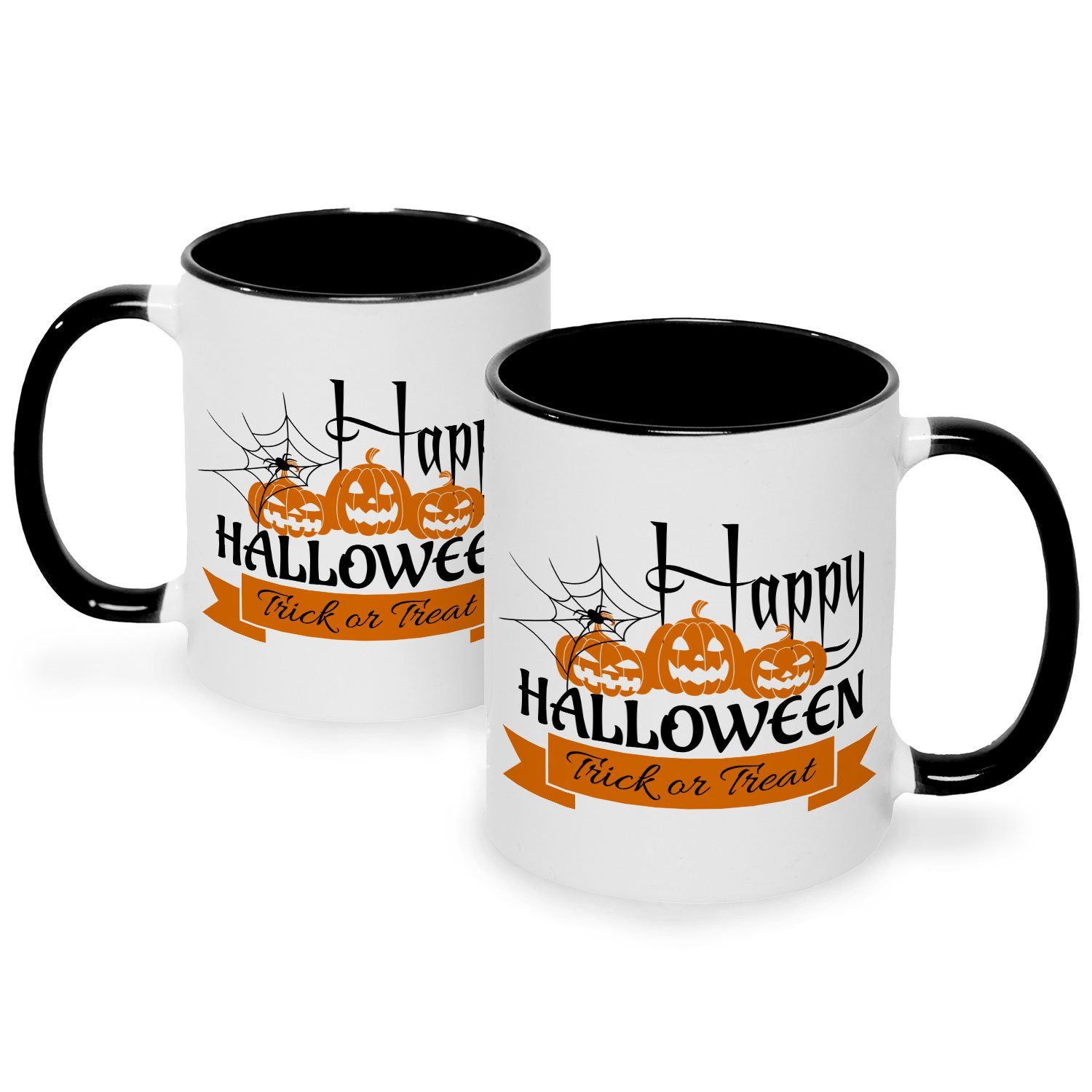 GRAVURZEILE Tasse Geschenk Ihn im Motiv & Weiß Happy - für Sie - mit Schwarz V2 Halloween Design