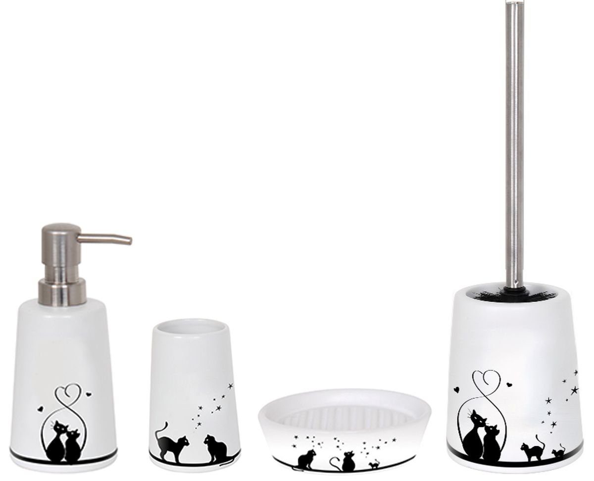 MSV Badaccessoires-Sets KATZE, Zubehör-Set aus hochwertiger Keramik, weiß, günstig online kaufen